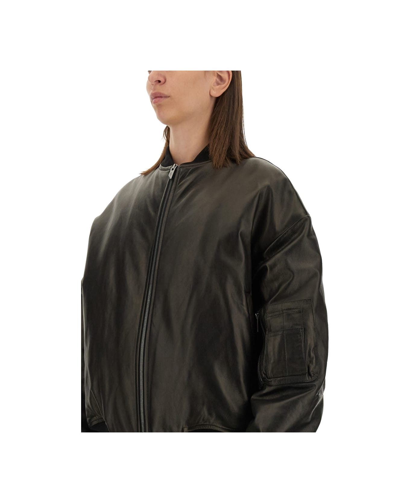 Salvatore Santoro Leather Bomber Jacket - BLACK