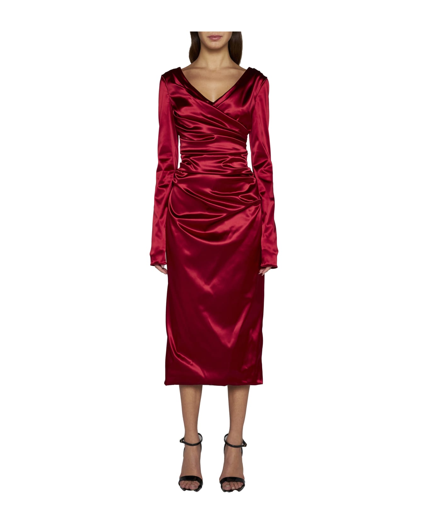 Dolce & Gabbana Draped Dress In Satin - Granata