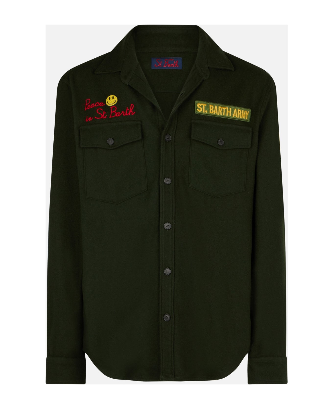 MC2 Saint Barth Moleskin Overshirt With Peace In St. Barth Embroidery - GREEN シャツ