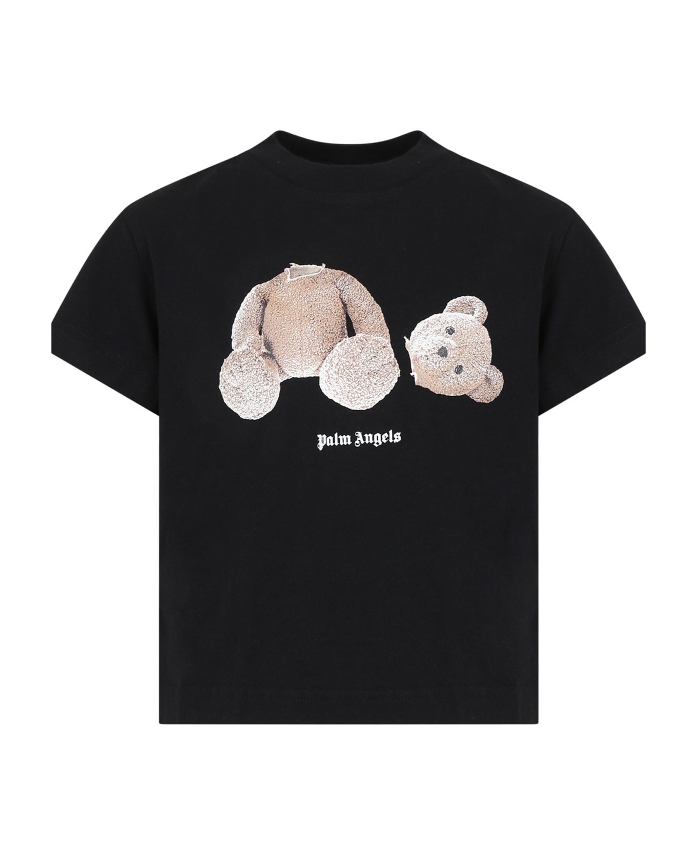 Palm Angels Black T-shirt For Kids With Bear - BLACK