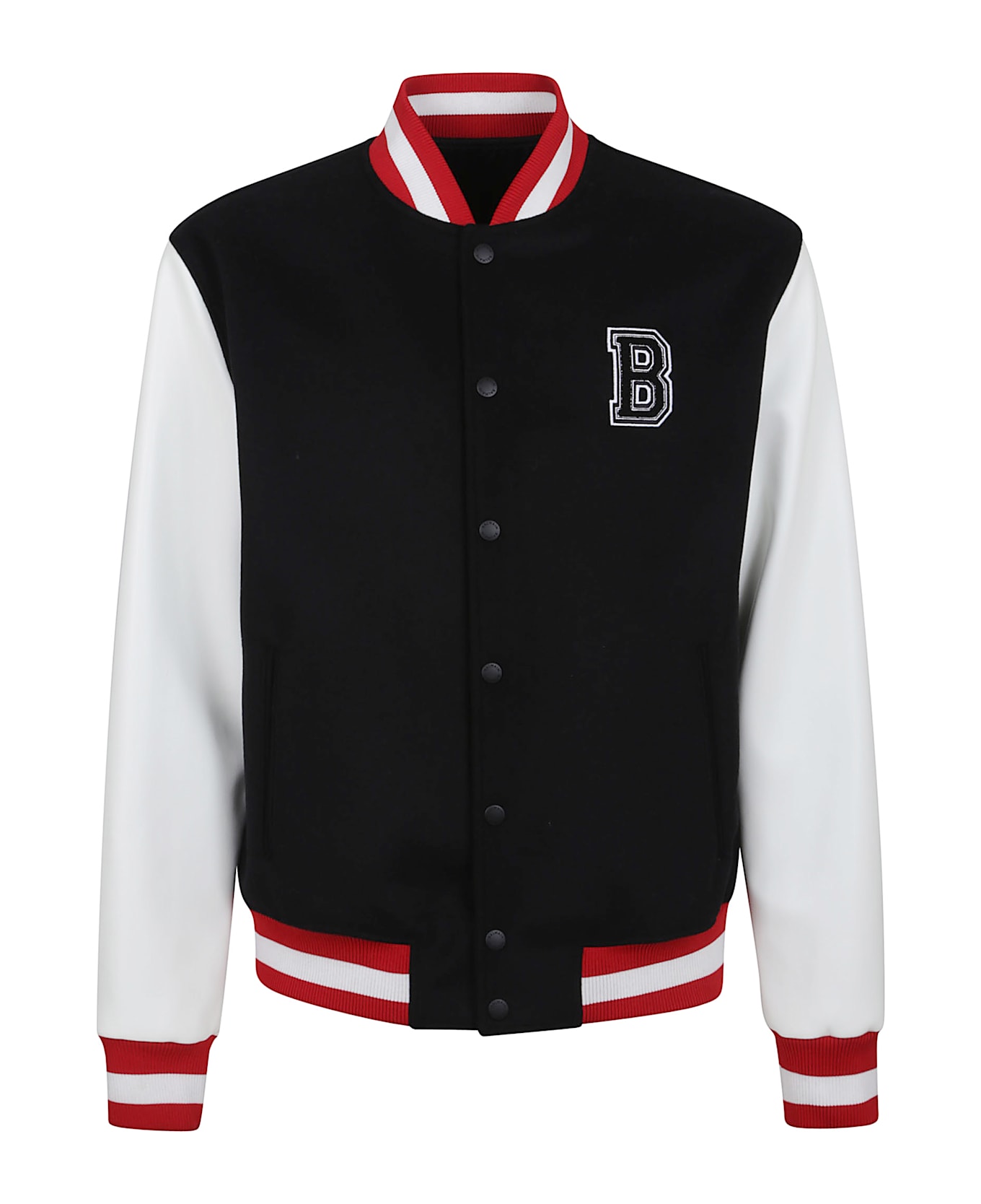 Balmain Wool/eco-leather Varsity Jacket W/patch - Ebe Noir Blanc Rouge