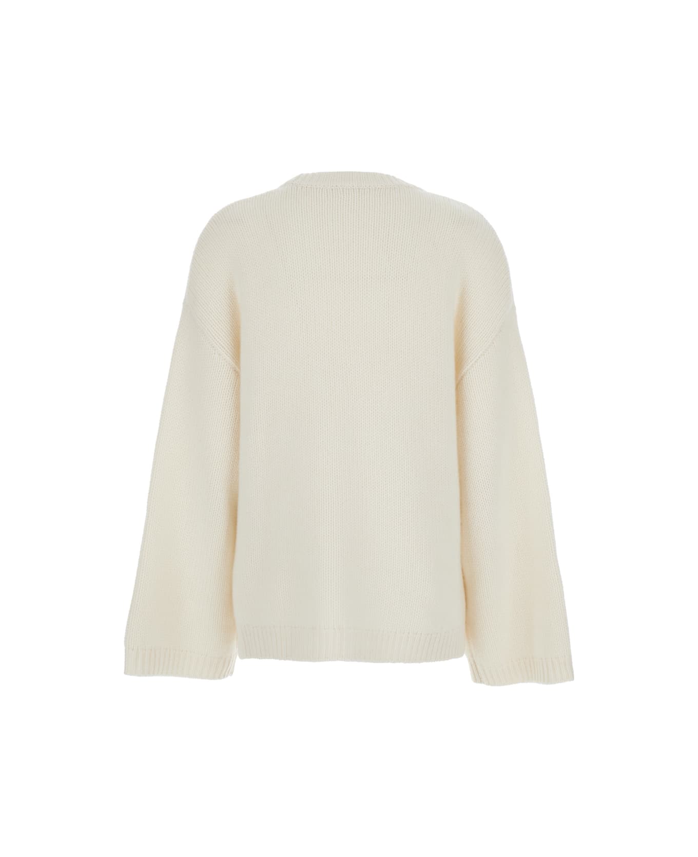 Goat White Crewneck Knit Sweater With Dropped Shoulders In Cashmere Woman - White
