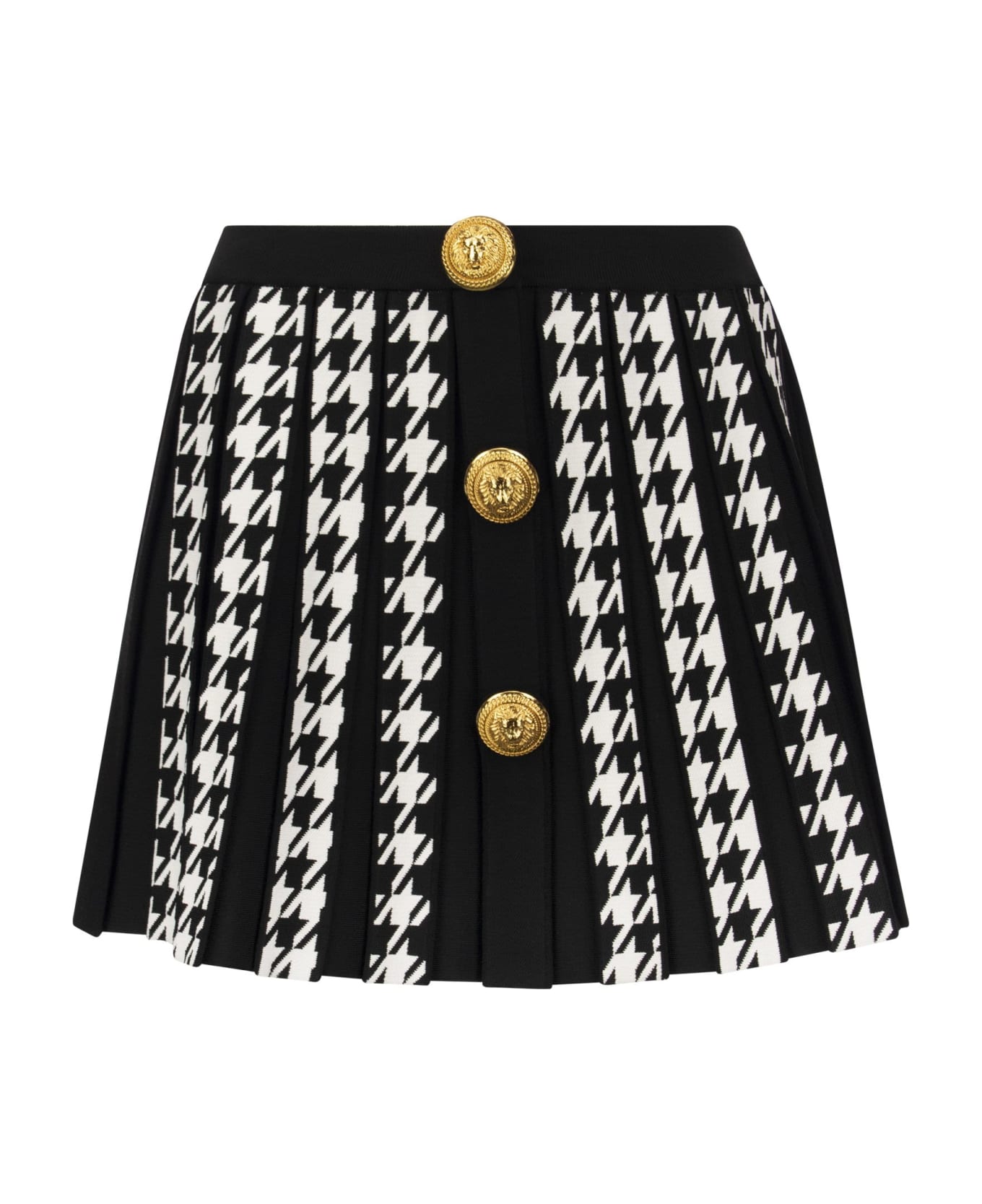 Balmain Pleated Miniskirt With Buttons - Black/white