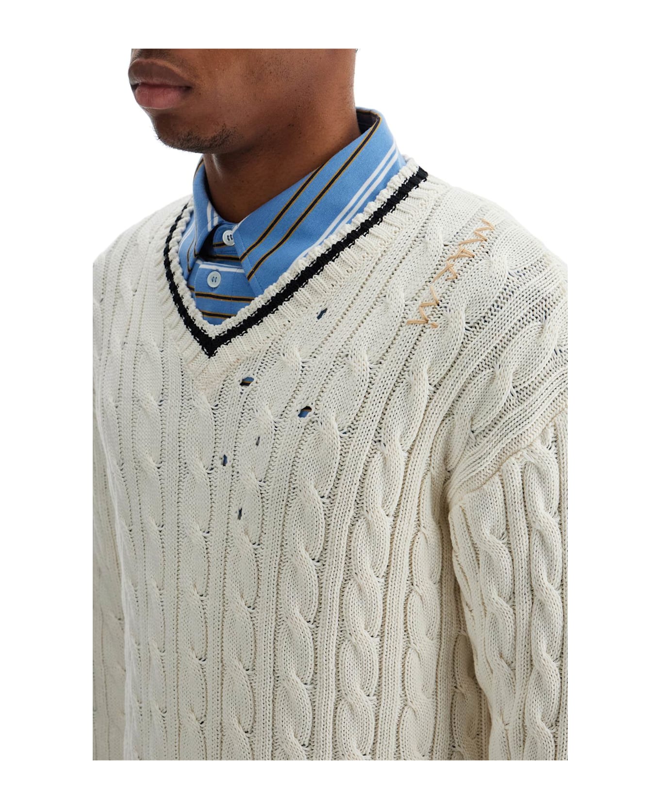 Marni V Neckline Sweater - NATURAL WHITE (White)