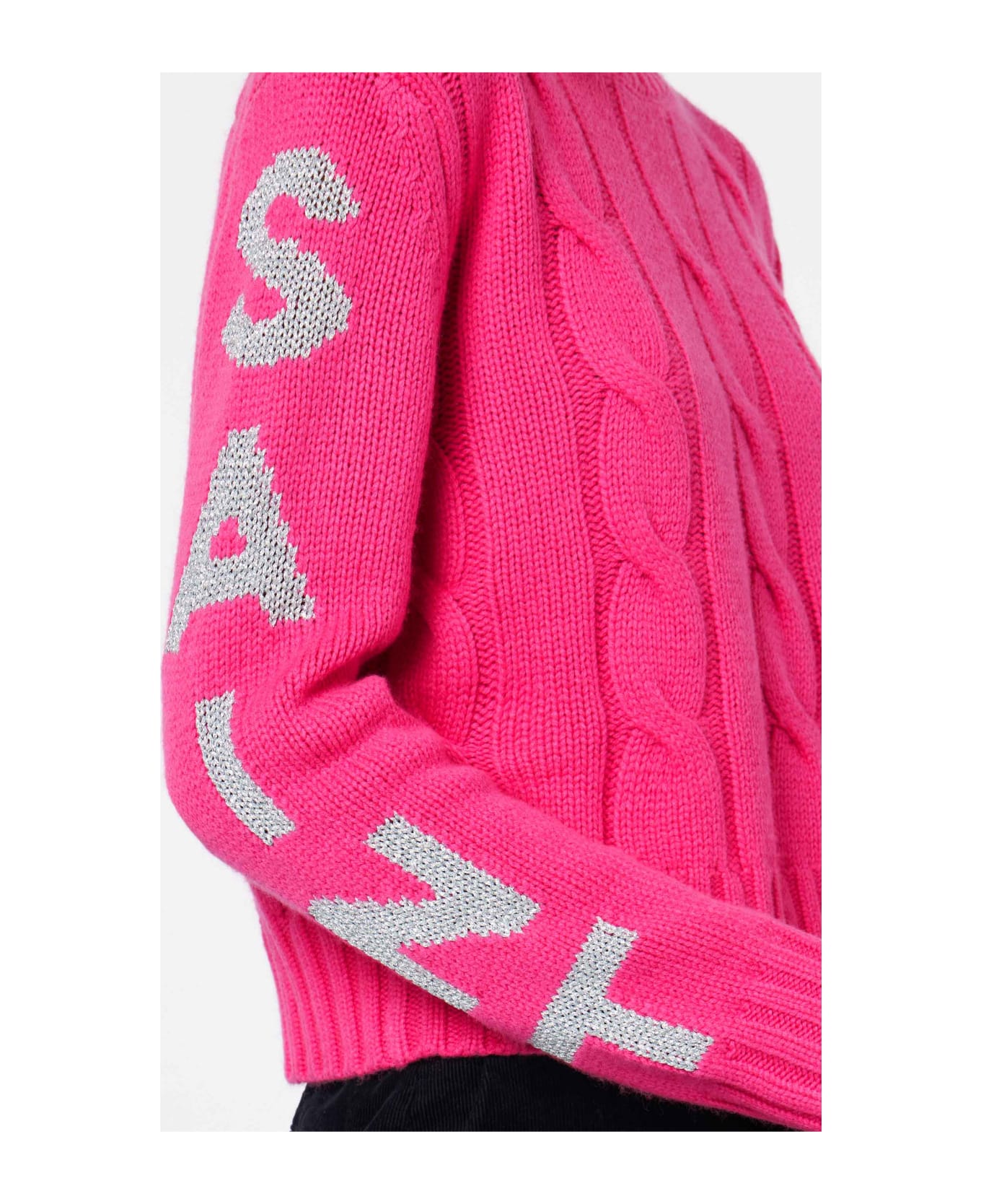 MC2 Saint Barth Woman Crewneck Braided Sweater With Saint Barth Lurex Jacquard - PINK