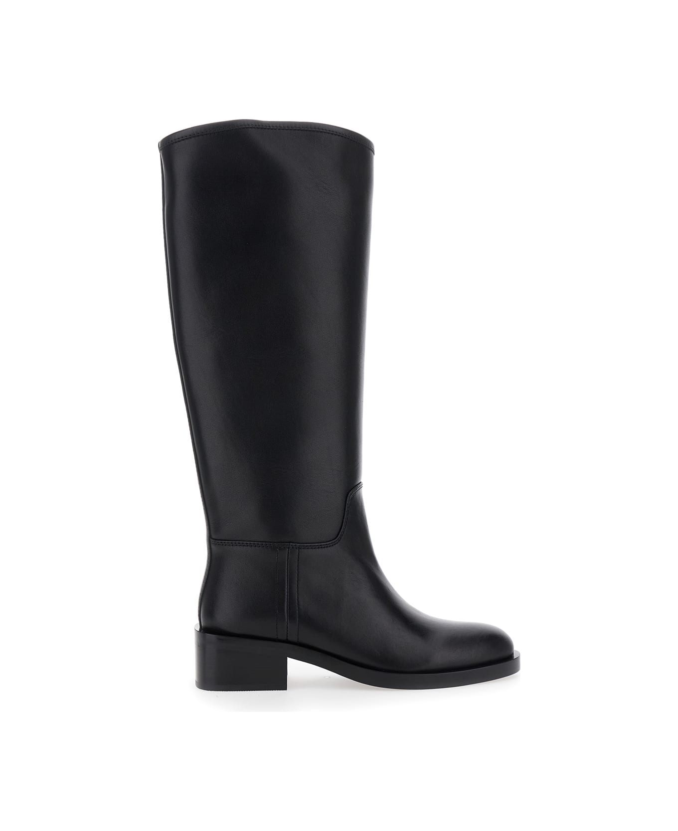 Jeffrey Campbell Black Knee High Boots With Block Heel In Leather Woman - Black