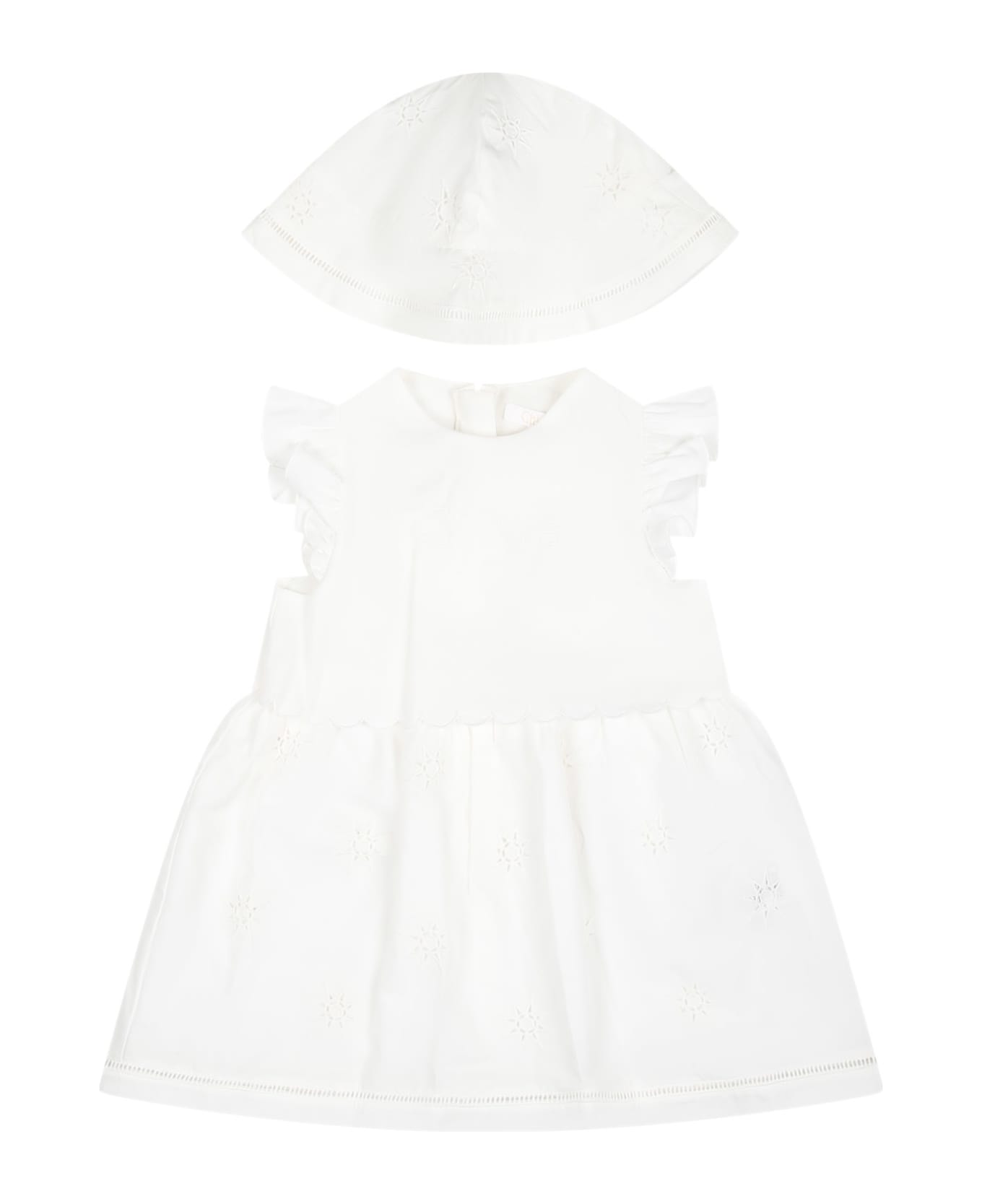 Chloé White Dress For Baby Girl With Logo - White ウェア