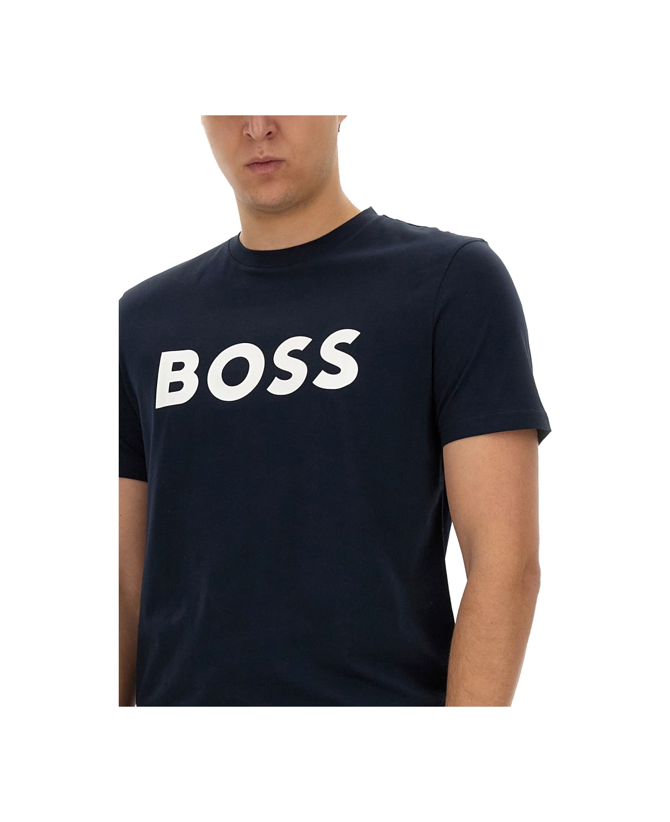 Hugo Boss Logo Print T-shirt - BLUE シャツ