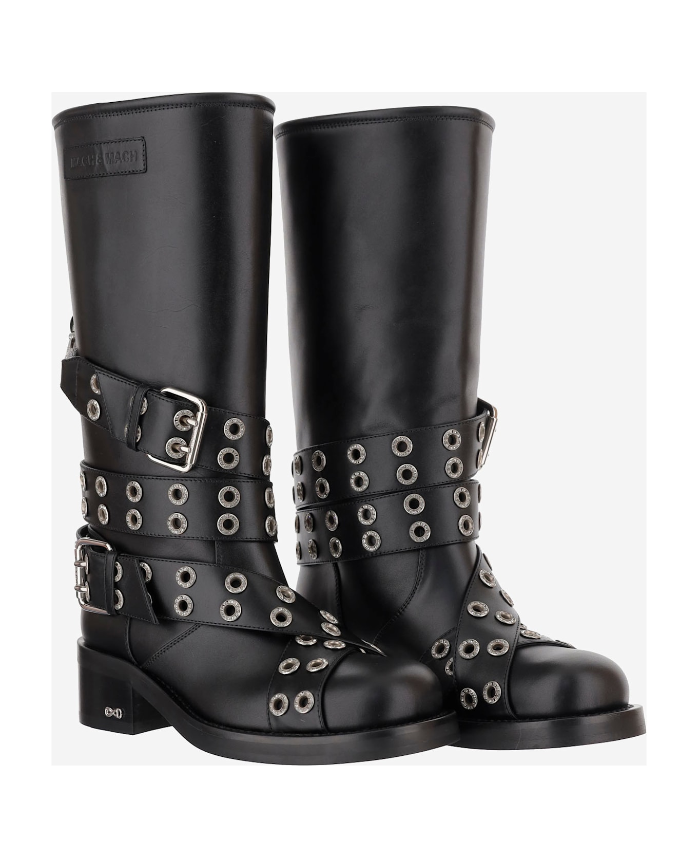 Mach 
Mach Leather Combat Boots With Straps And Eyelets - Black