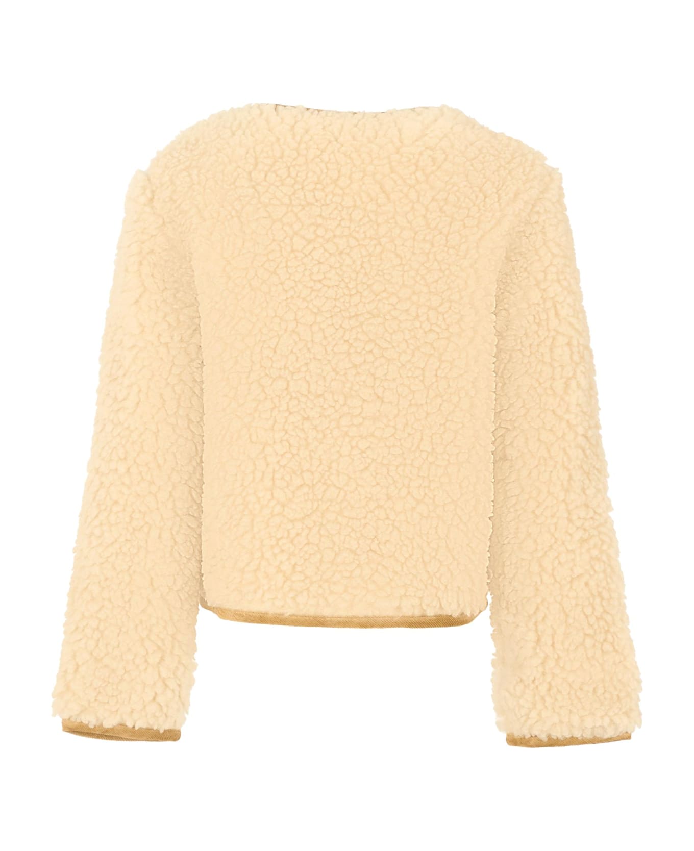 Moncler Ivory Fur Coat For Girl With Logo - Ivory