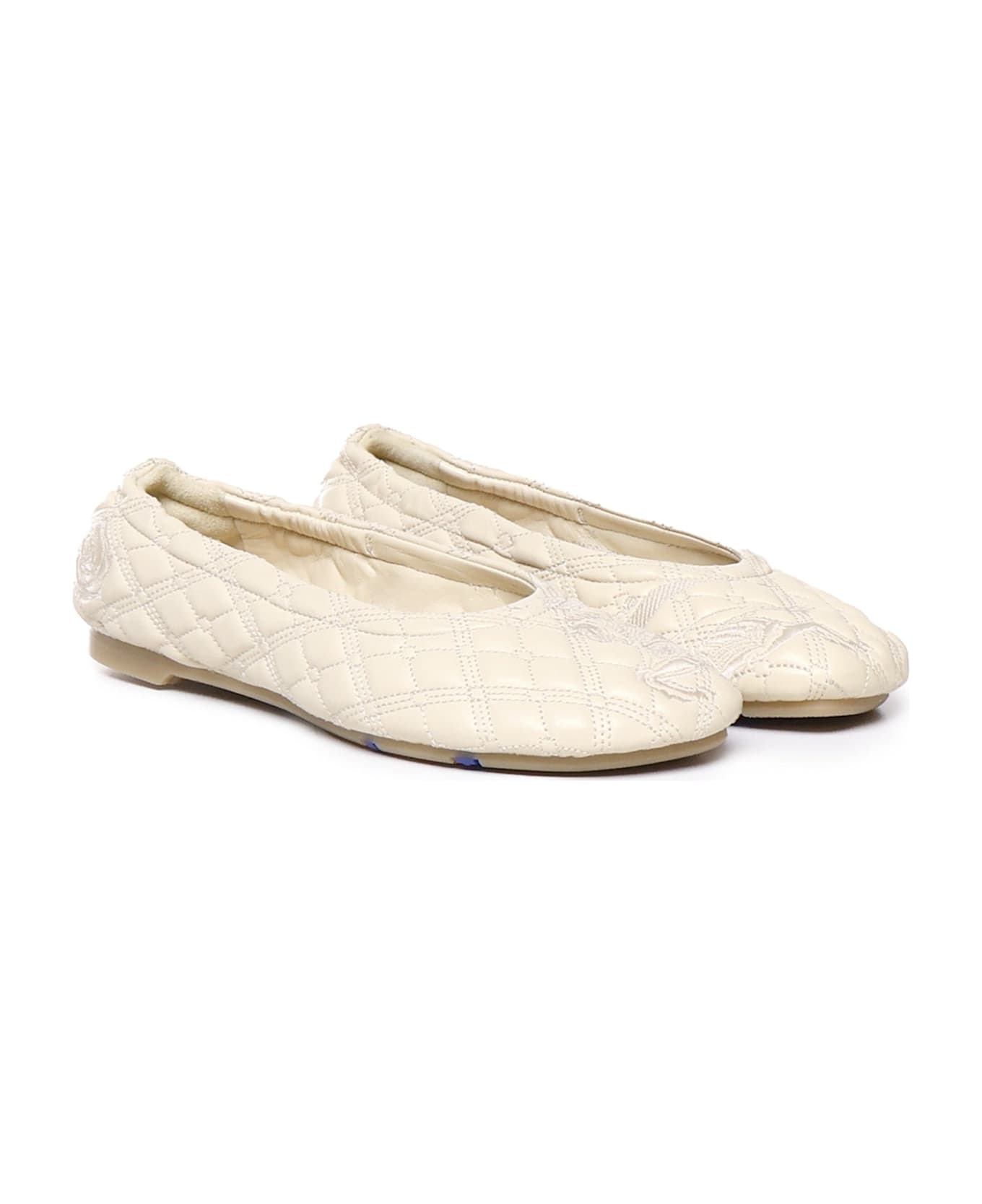 Burberry Sadler Leather Ballerina Flats - White