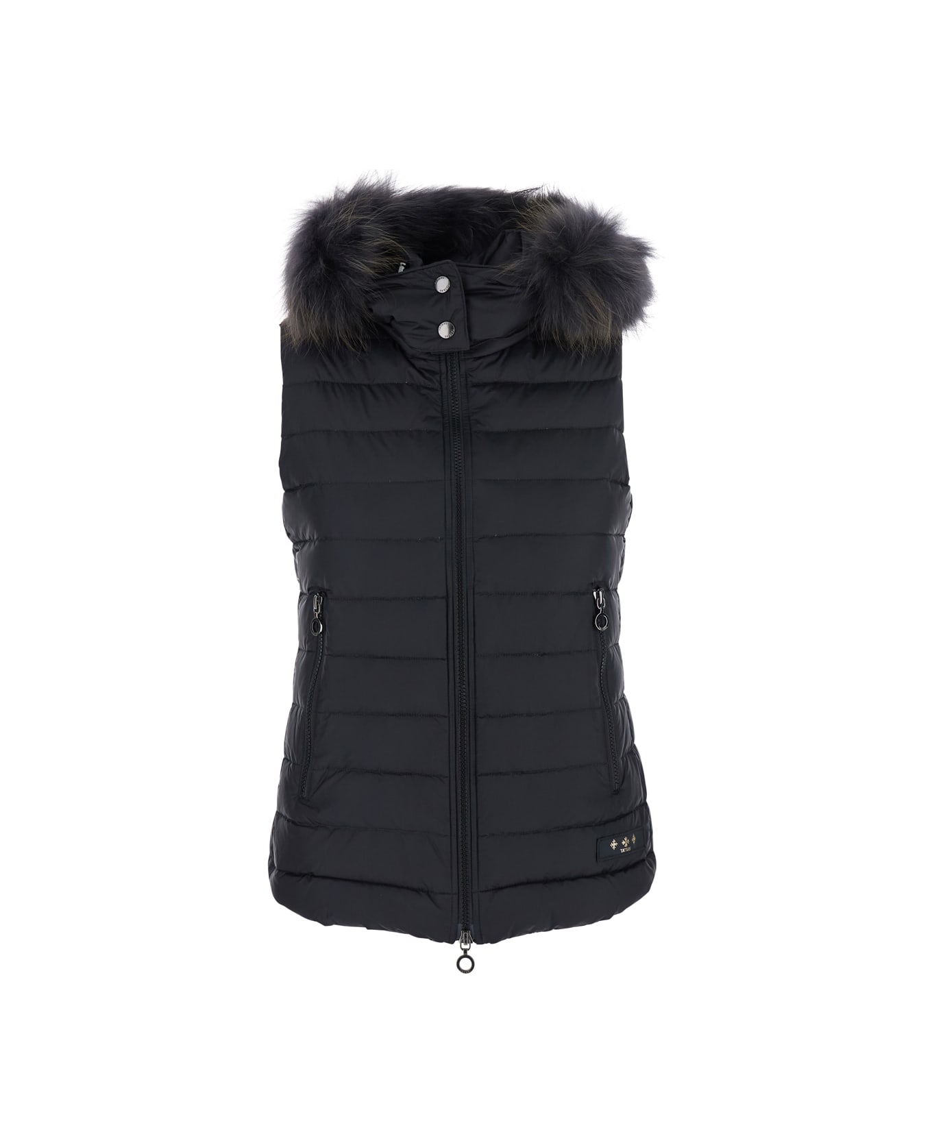 TATRAS Black Sleeveless Vest With Fur Hood In Tech Fabric Woman - Black