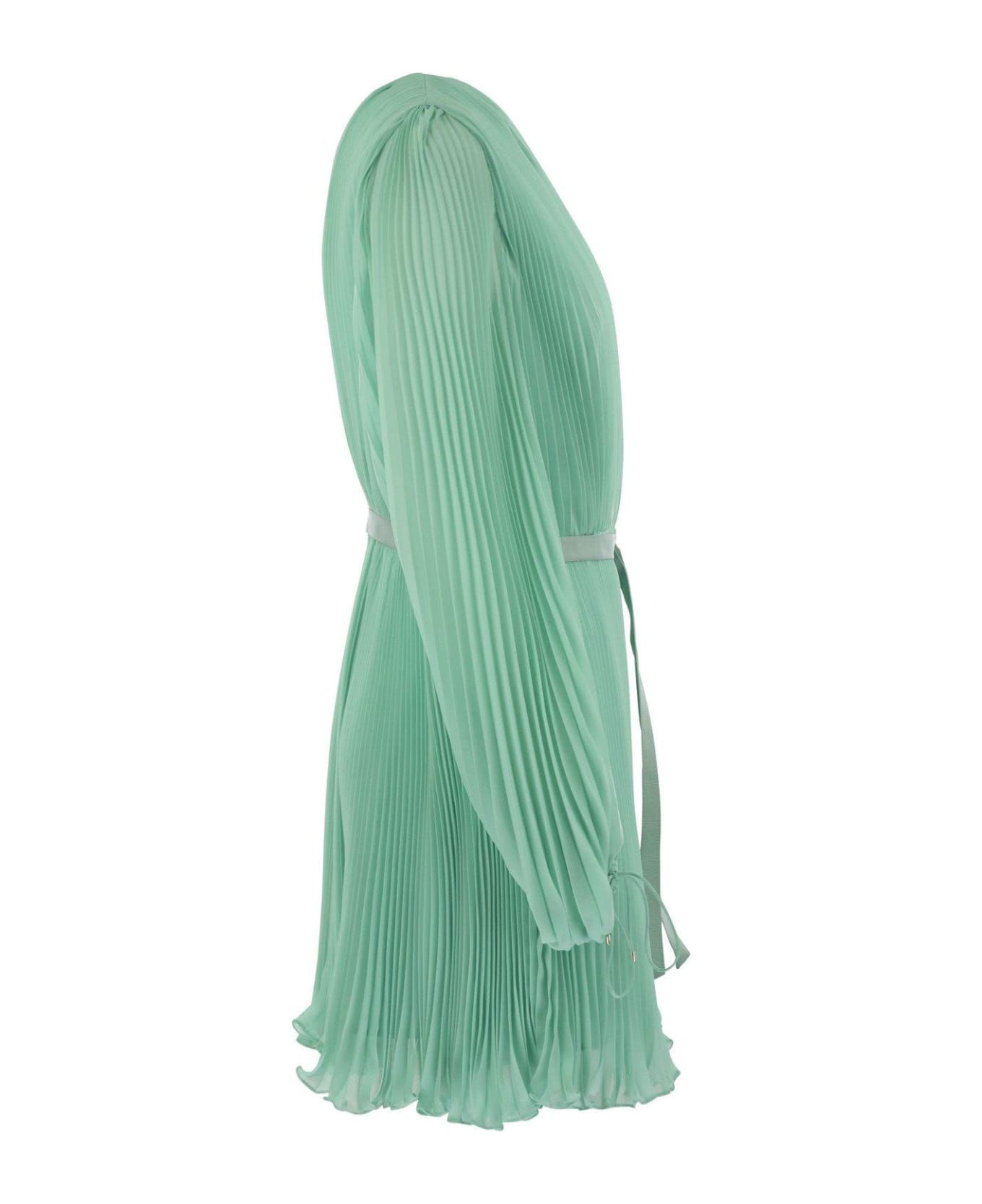 Max Mara Pianoforte V-neck Pleated Mini Dress - Green ワンピース＆ドレス