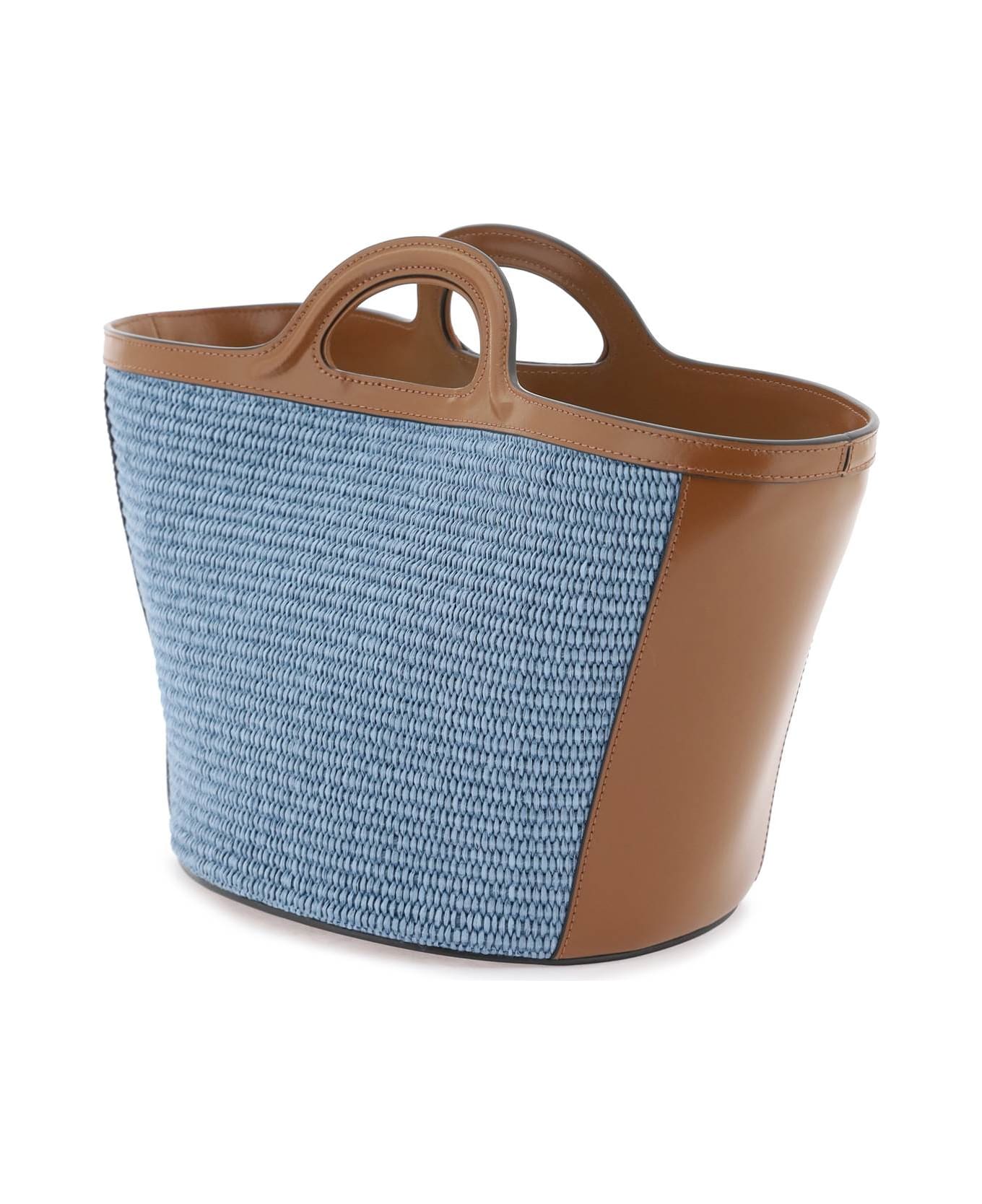 Marni Small Tropicalia Summer Bag In Brown Leather And Light Blue Raffia - ZO751 トートバッグ