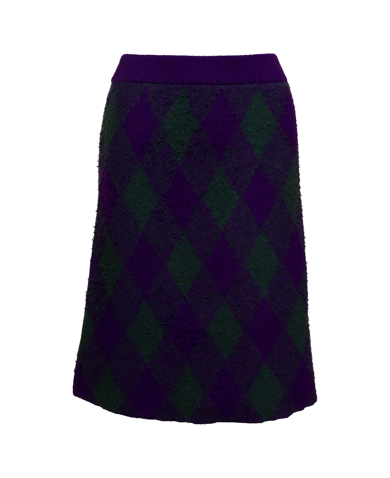 Burberry Midi Purple Skirt With Argyle Print In Wool Woman - Violet