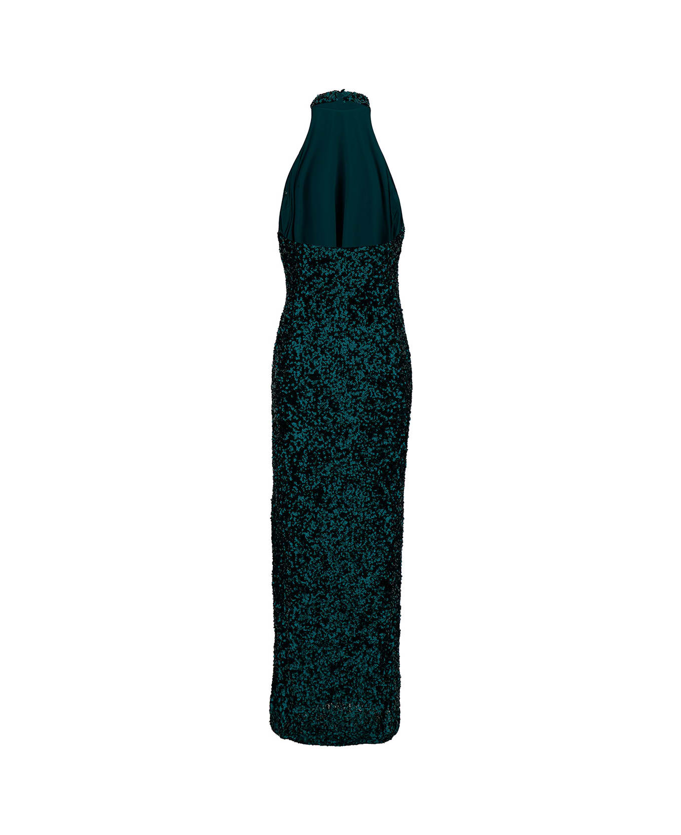 Rotate by Birger Christensen Long Green Halterneck Dress With All-over Paillettes In Recycled Fabric Woman - Green