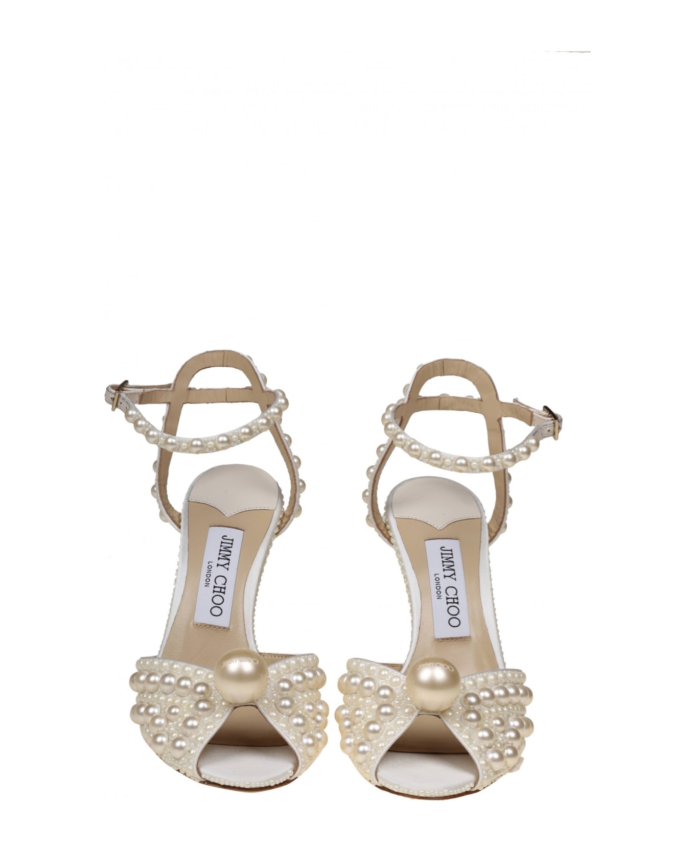 Jimmy Choo Sacoro Sandal In Satin With Applied Pearls - White/White サンダル