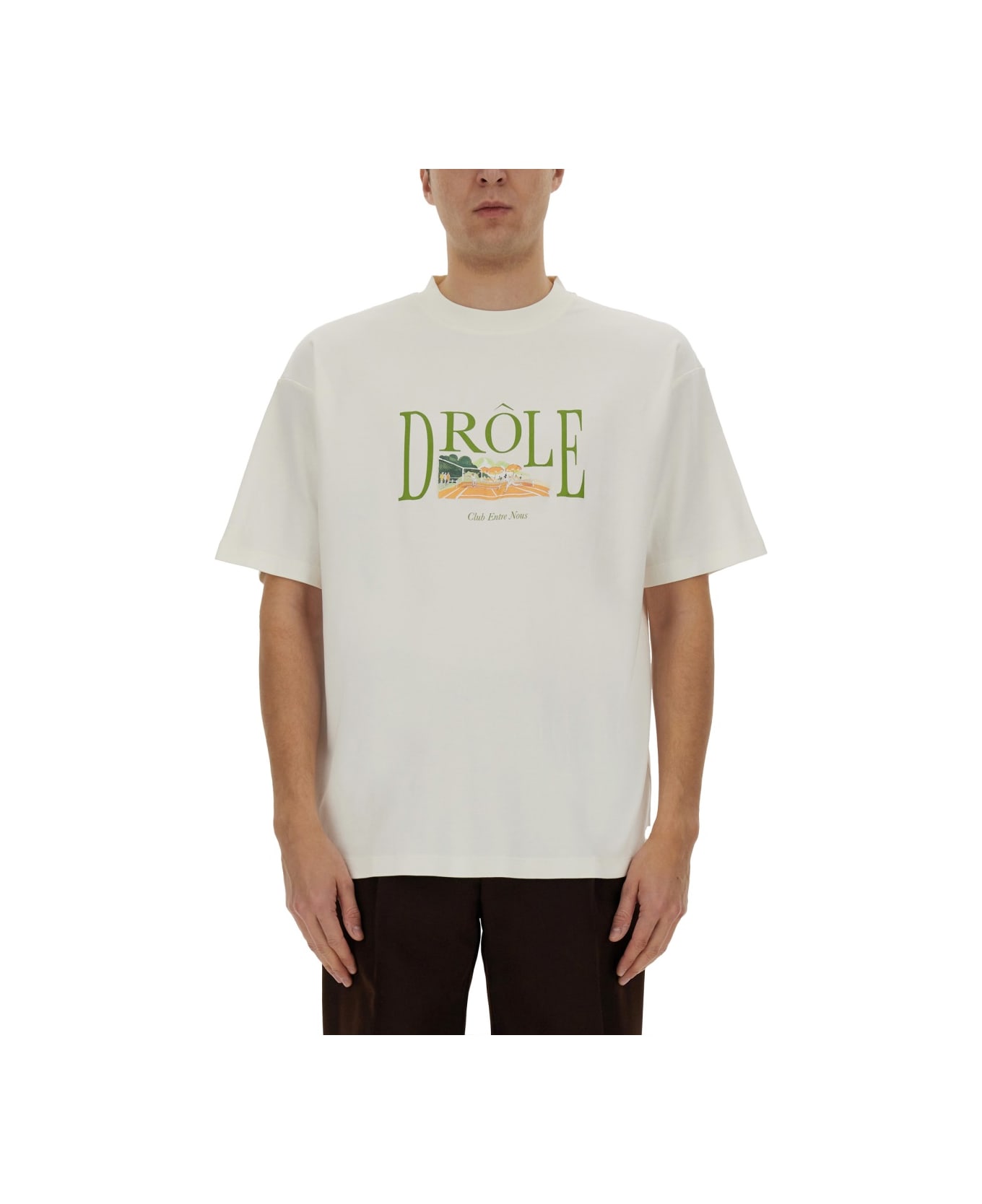 Drôle de Monsieur Tennis Court Print T-shirt - WHITE