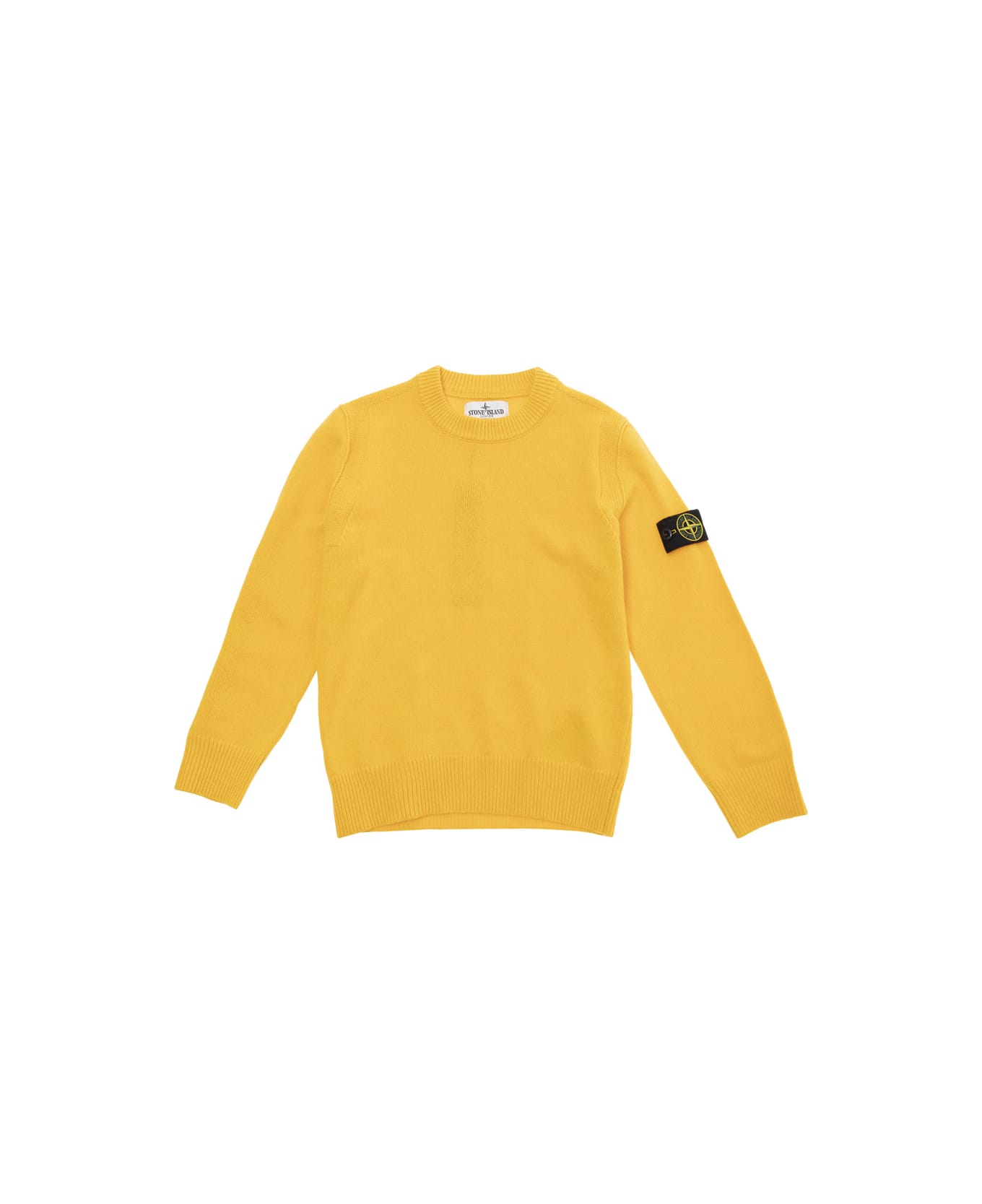 Stone Island Junior Yellow Sweater With Logo Patch In Wool And Viscose Blend Boy - Yellow