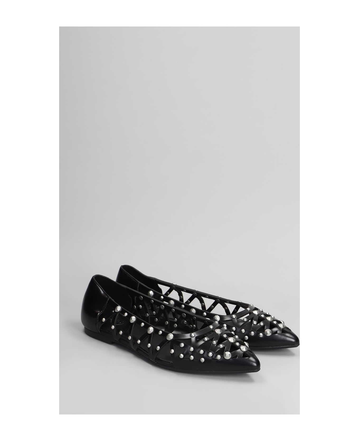 Ash Bazaar Bis Ballet Flats In Black Leather - black