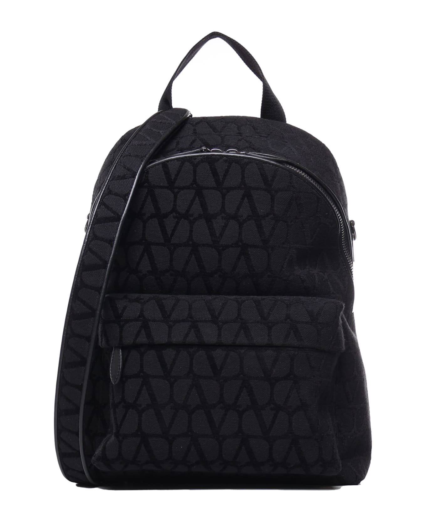 Valentino Garavani Toile Iconographe Backpack In Toile Iconographe With Leather Details - Black