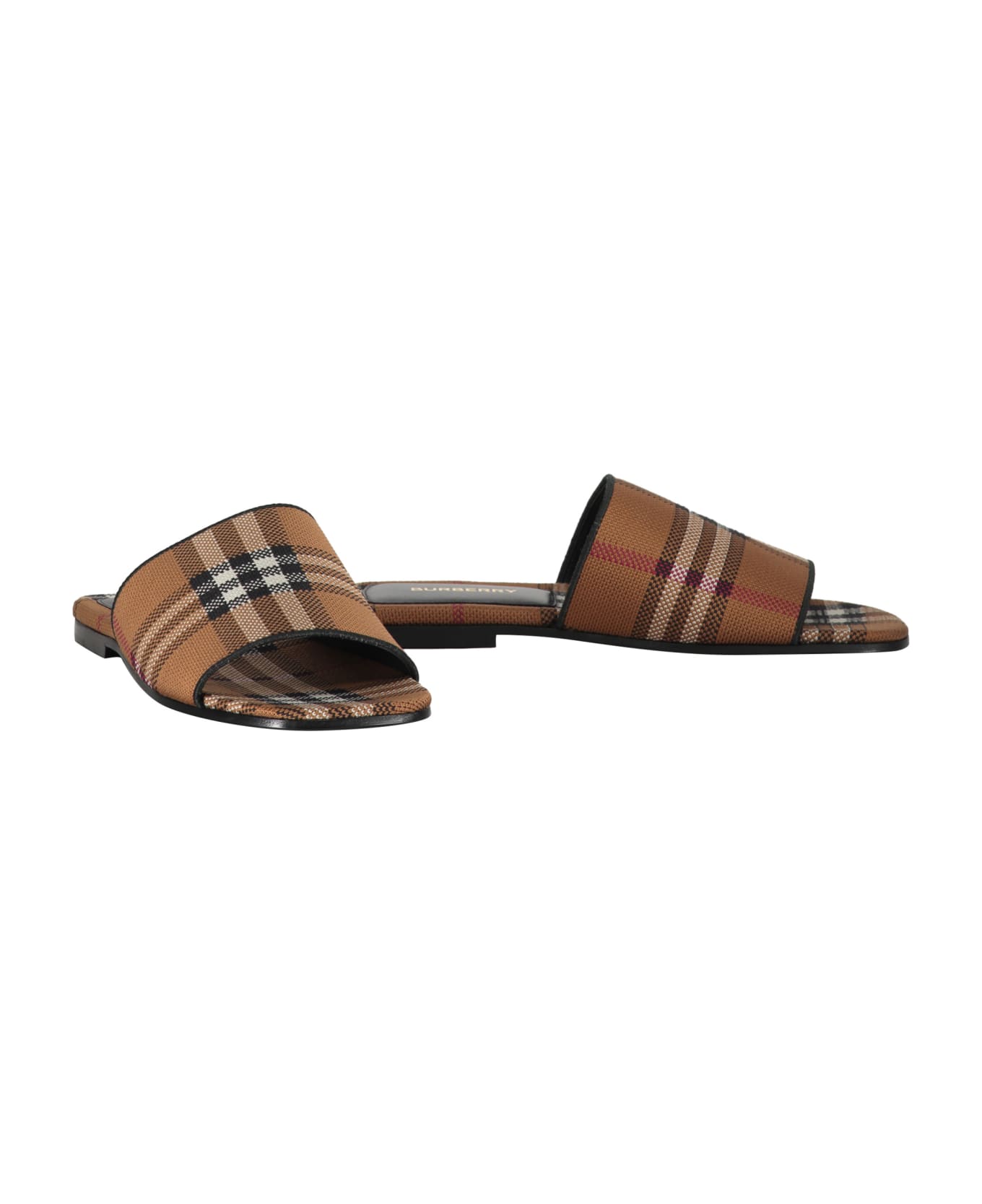 Burberry Leather And Fabric Slides - Beige