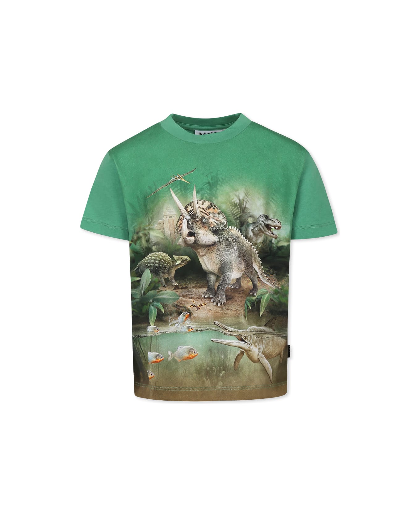 Molo Green T-shirt For Boy With Dinosaur Print - Green