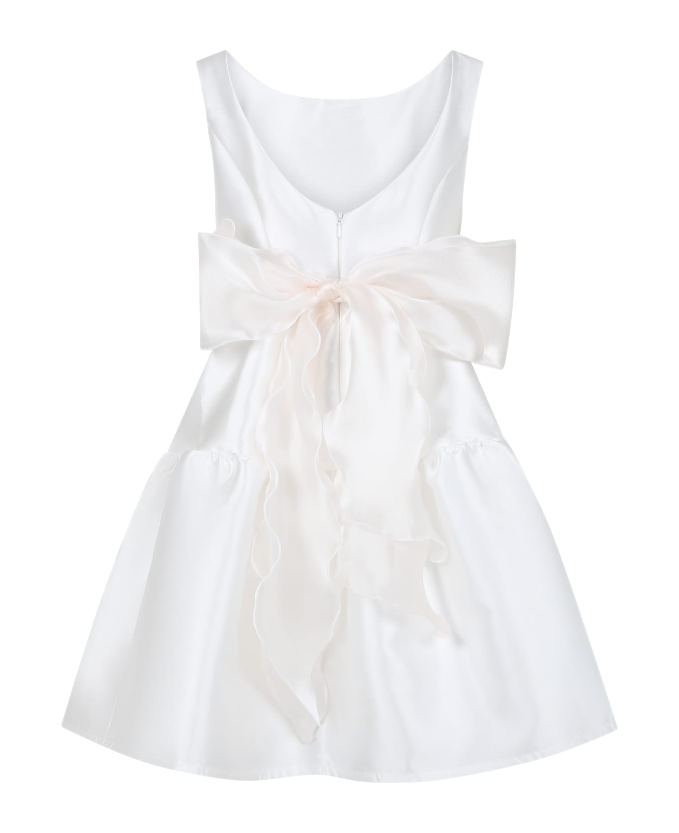 Monnalisa White Dress For Girl With Bow - White
