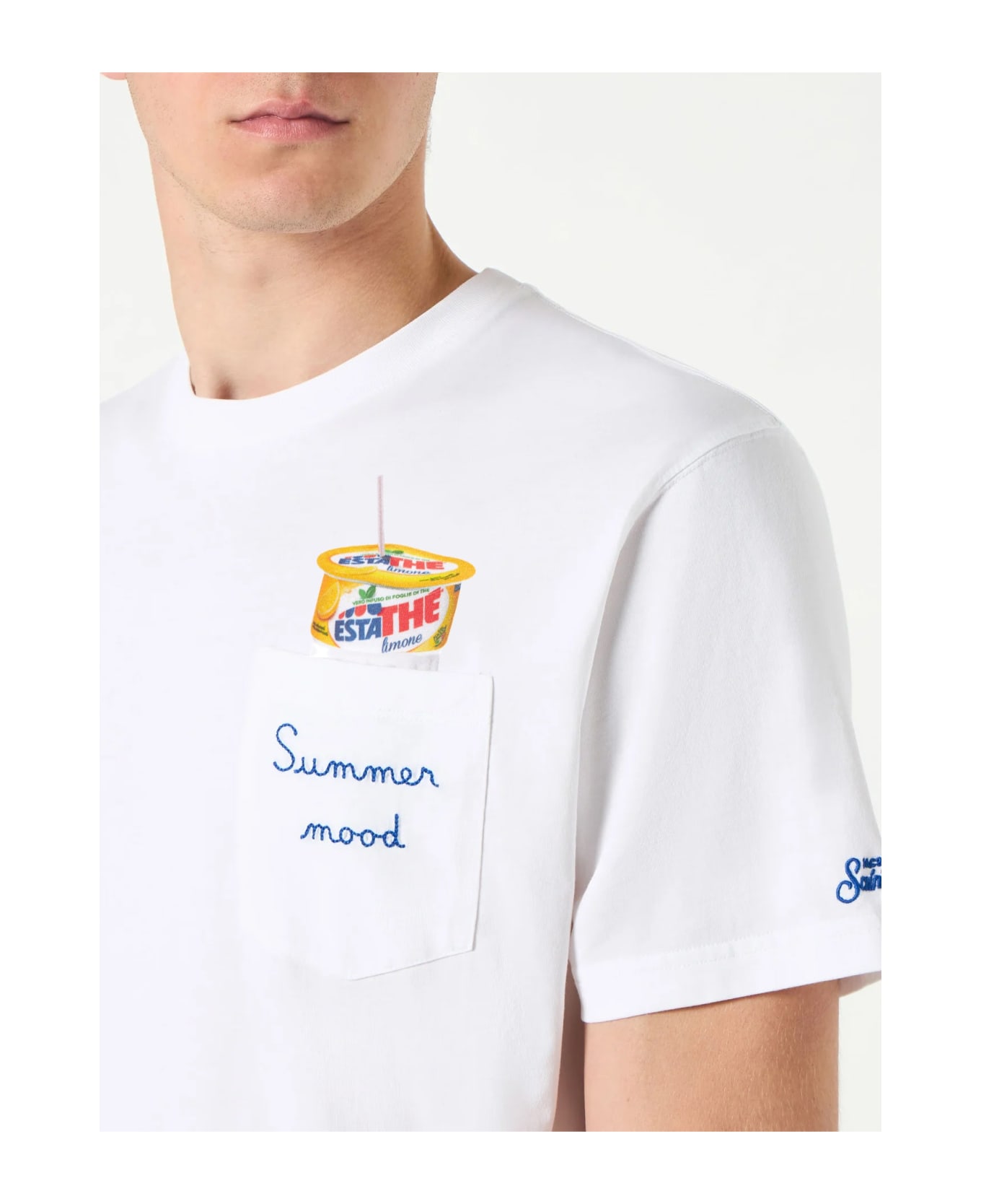 MC2 Saint Barth Man Cotton T-shirt With Estathé Summer Mood Print And Embroidery | Estathé® Special Edition - WHITE
