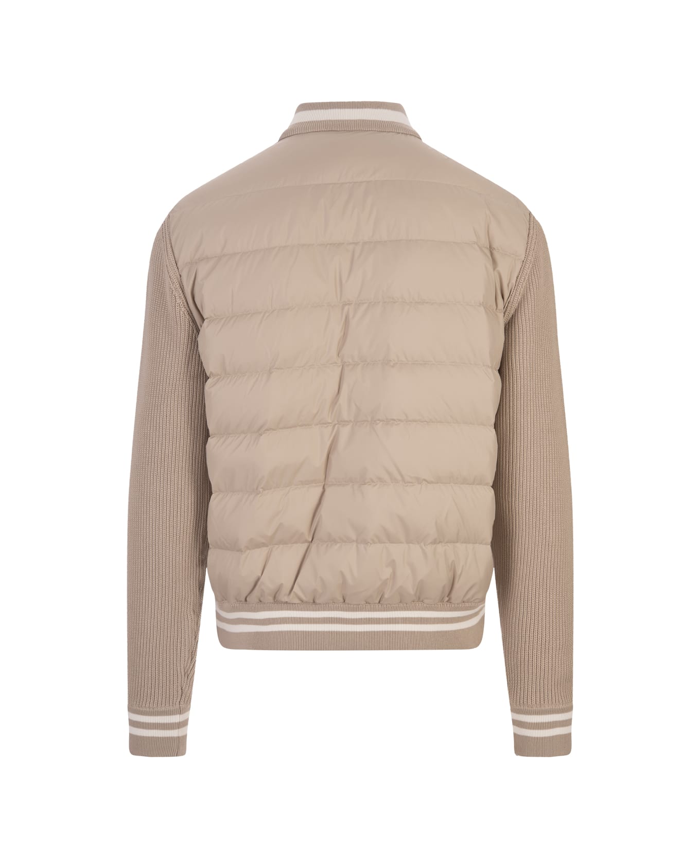 Moncler Beige Bomber Style Cardigan With Striped Hem - Brown ニットウェア