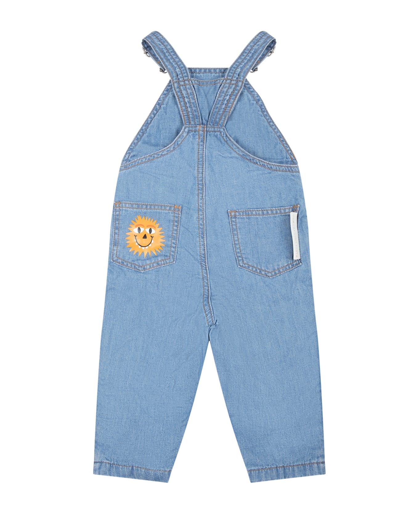 Stella McCartney Kids Blue Dungarees For Baby Boy With Trees Print - Denim
