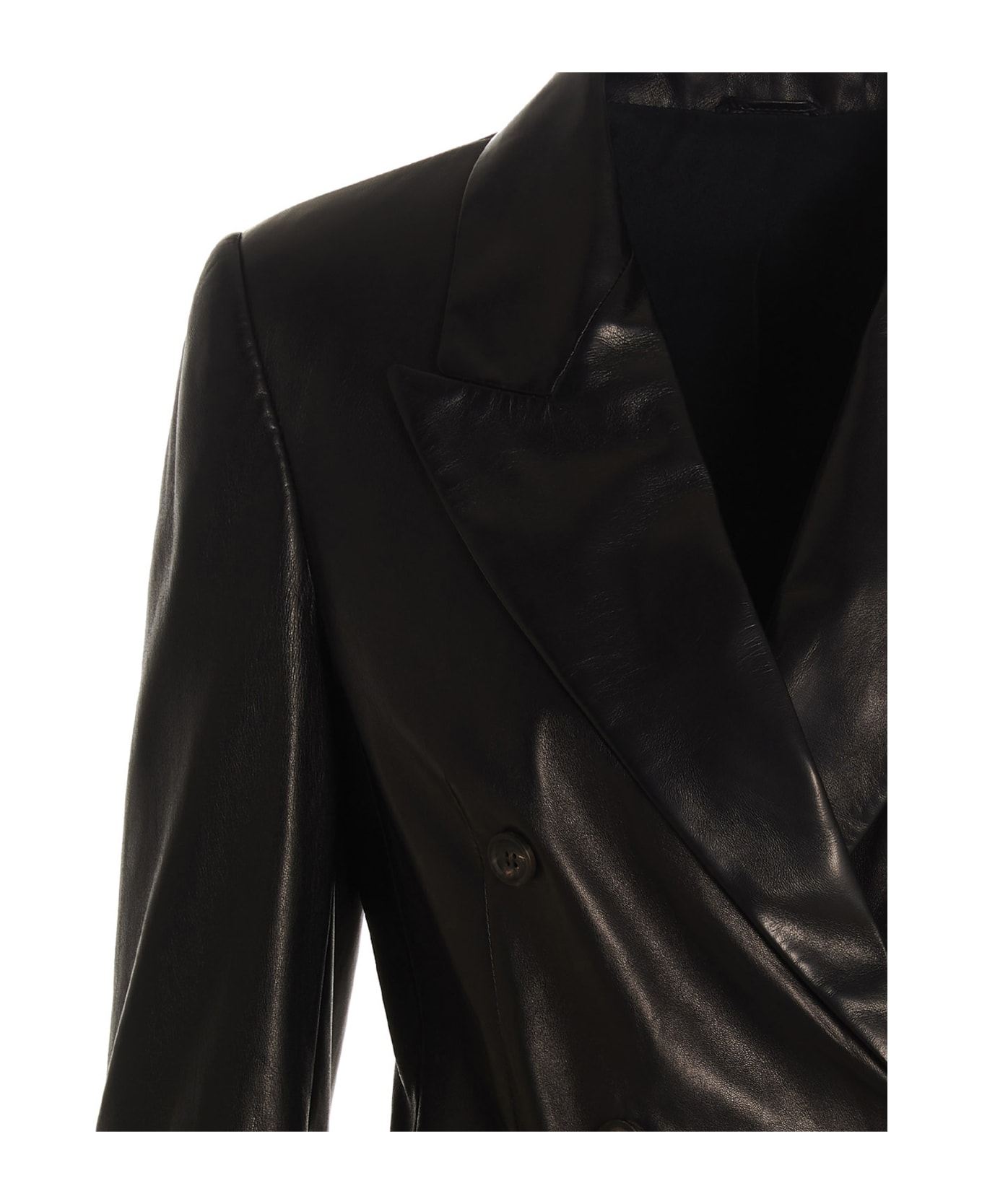 Brunello Cucinelli Double-breasted Leather Blazer Jacket - Black  