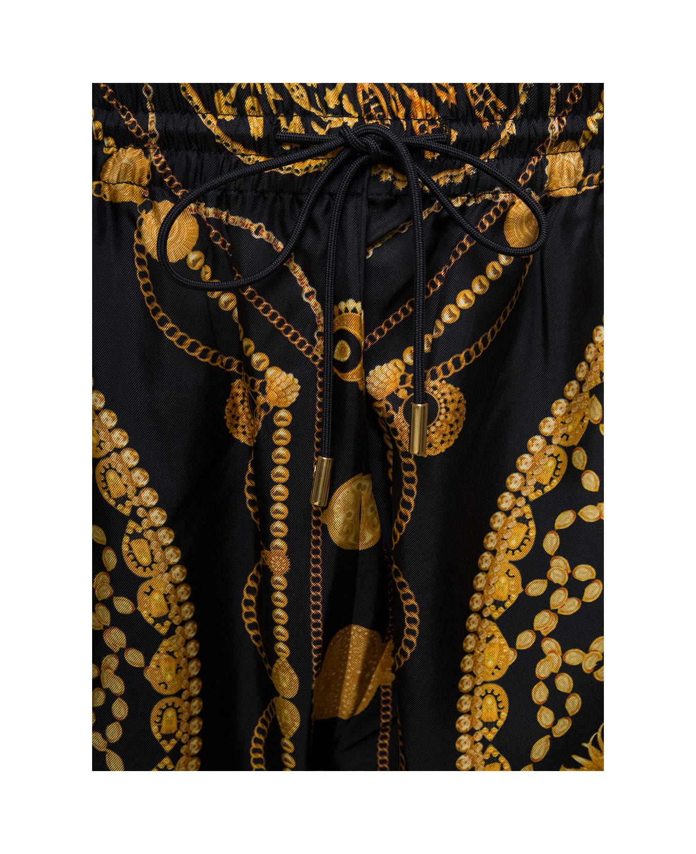Marine Serre Black Loose Pants With All-over Graphic Print In Silk Man - Black