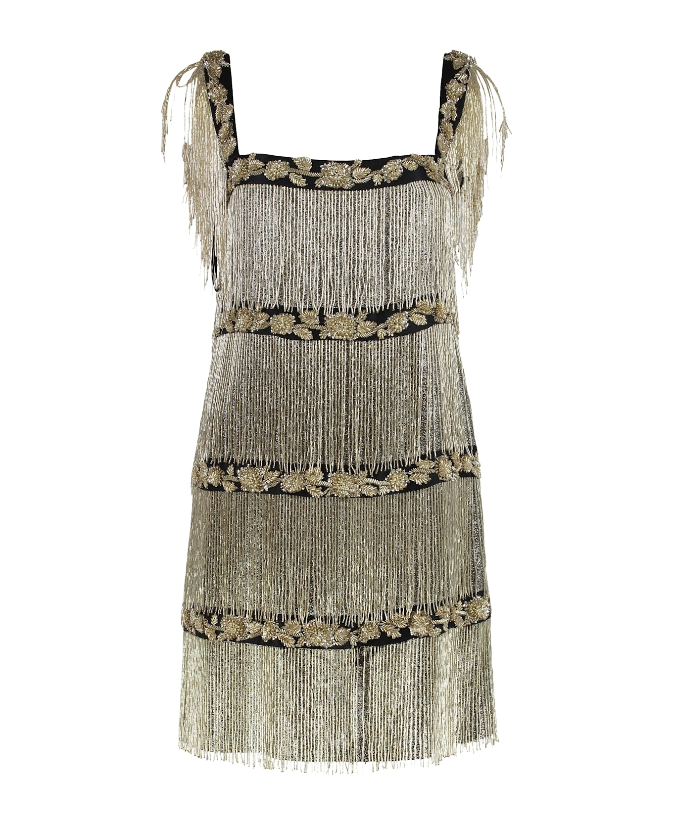 Alberta Ferretti Mini Dress With Fringes - Gold