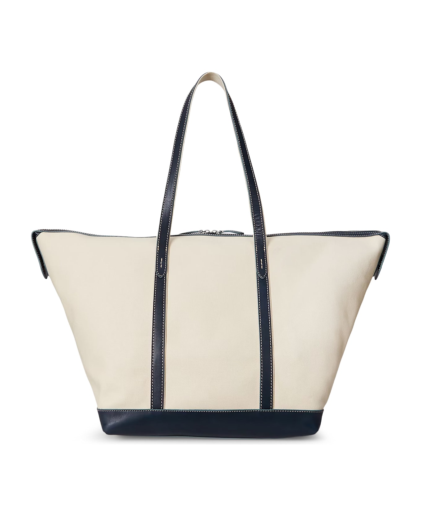 Polo Ralph Lauren Canvas Travel Bag With Leather Profiles - ECRU NAVY