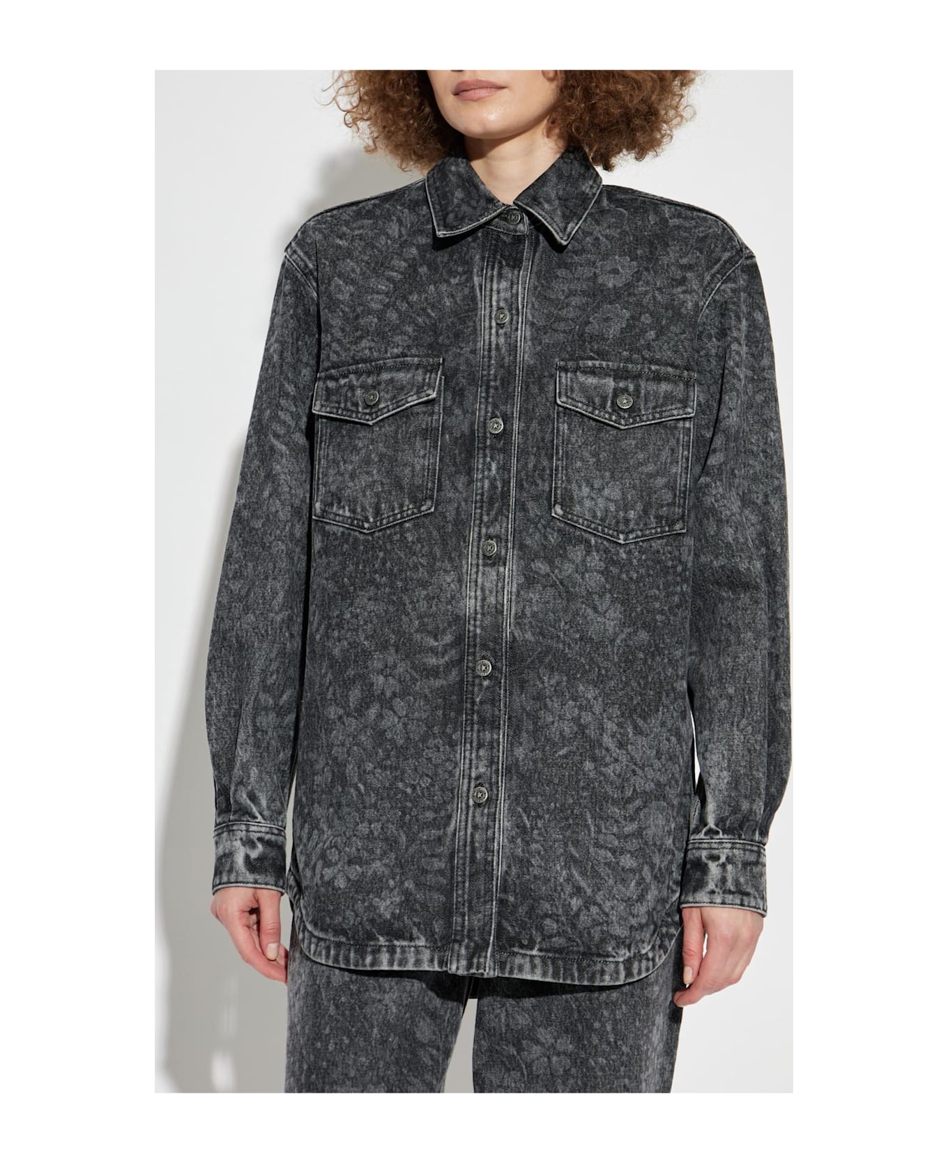 Golden Goose Denim Shirt With Floral Motif - Black