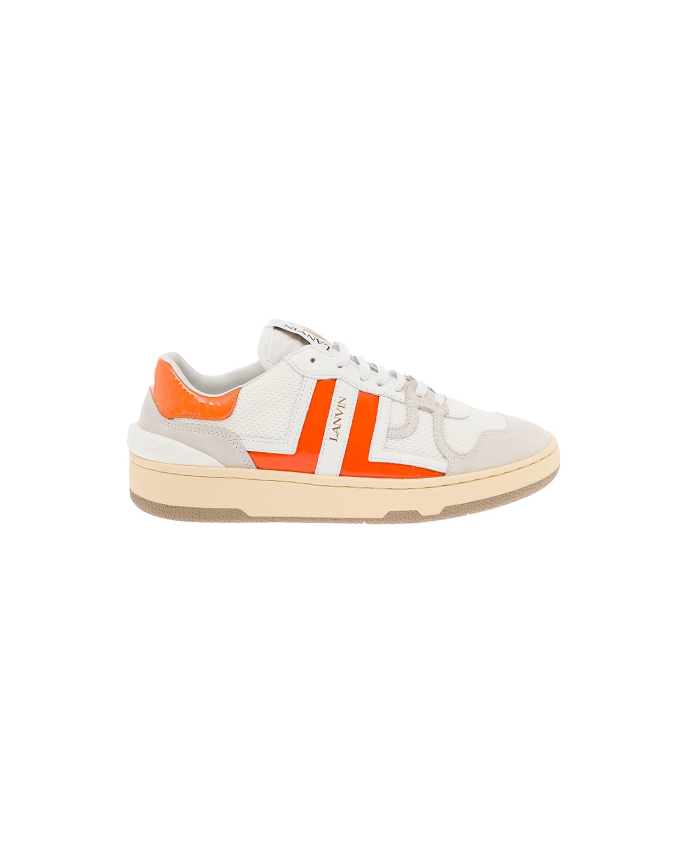 Lanvin Clay Low White And Orange Leather And Mesh  Sneaker Lanvin Woman - White