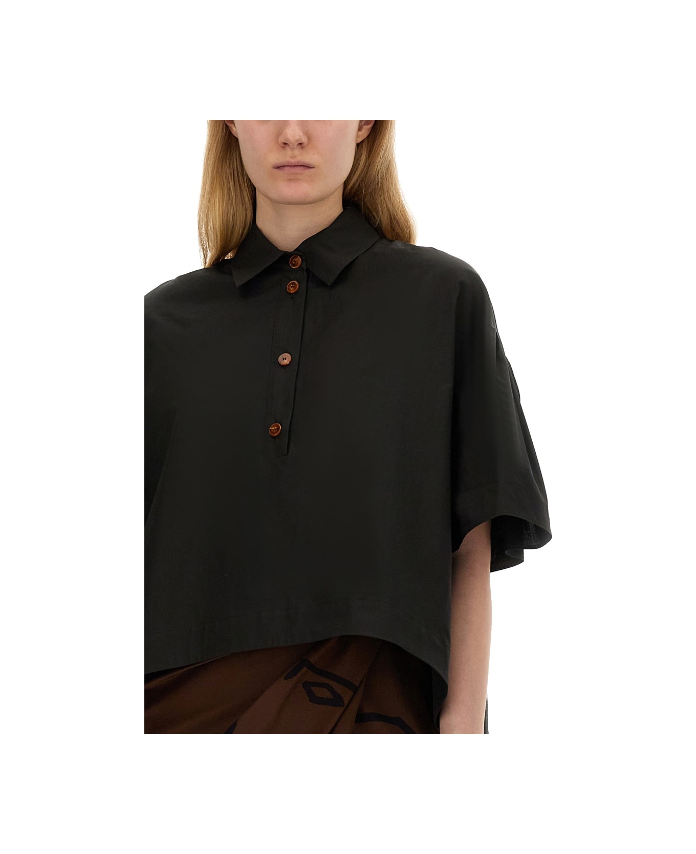 Alysi Cropped Shirt - BLACK ポロシャツ
