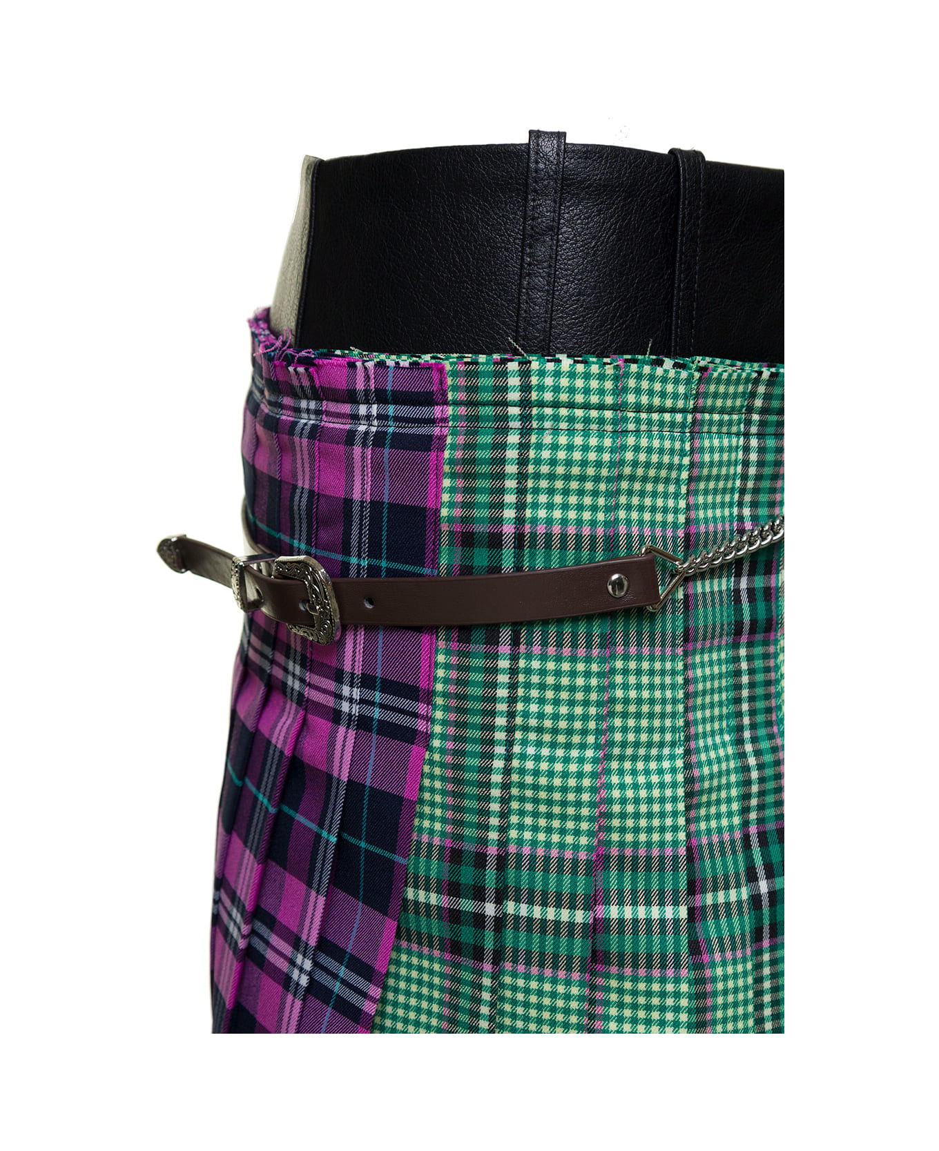 Andersson Bell Midi Multicolor Skirt With Chain And Check Motif In Fabric Woman - Multicolor