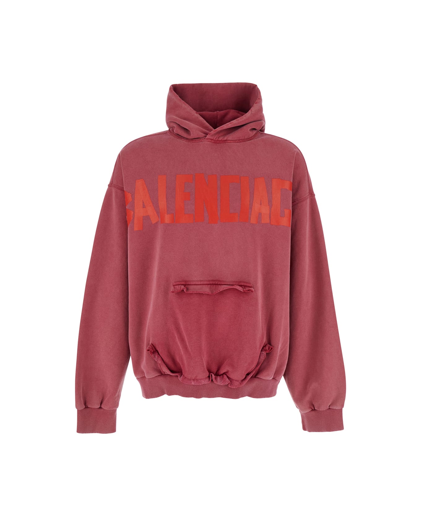 Balenciaga Red Hoodie With Logo Lettering On The Front And Logo Print On The Back In Cotton Man - Red