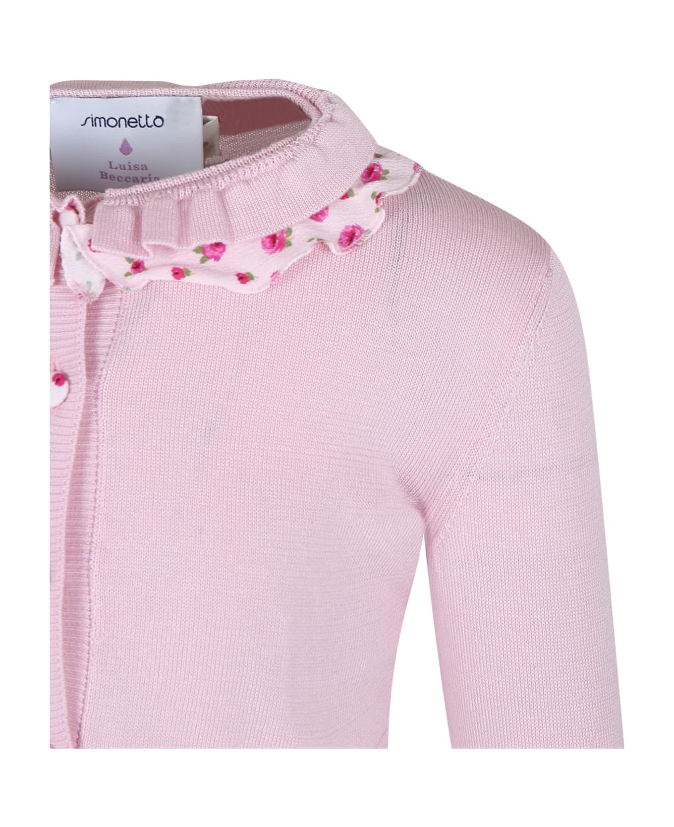 Simonetta Pink Cardigan For Girl With Flowers Print - Pink