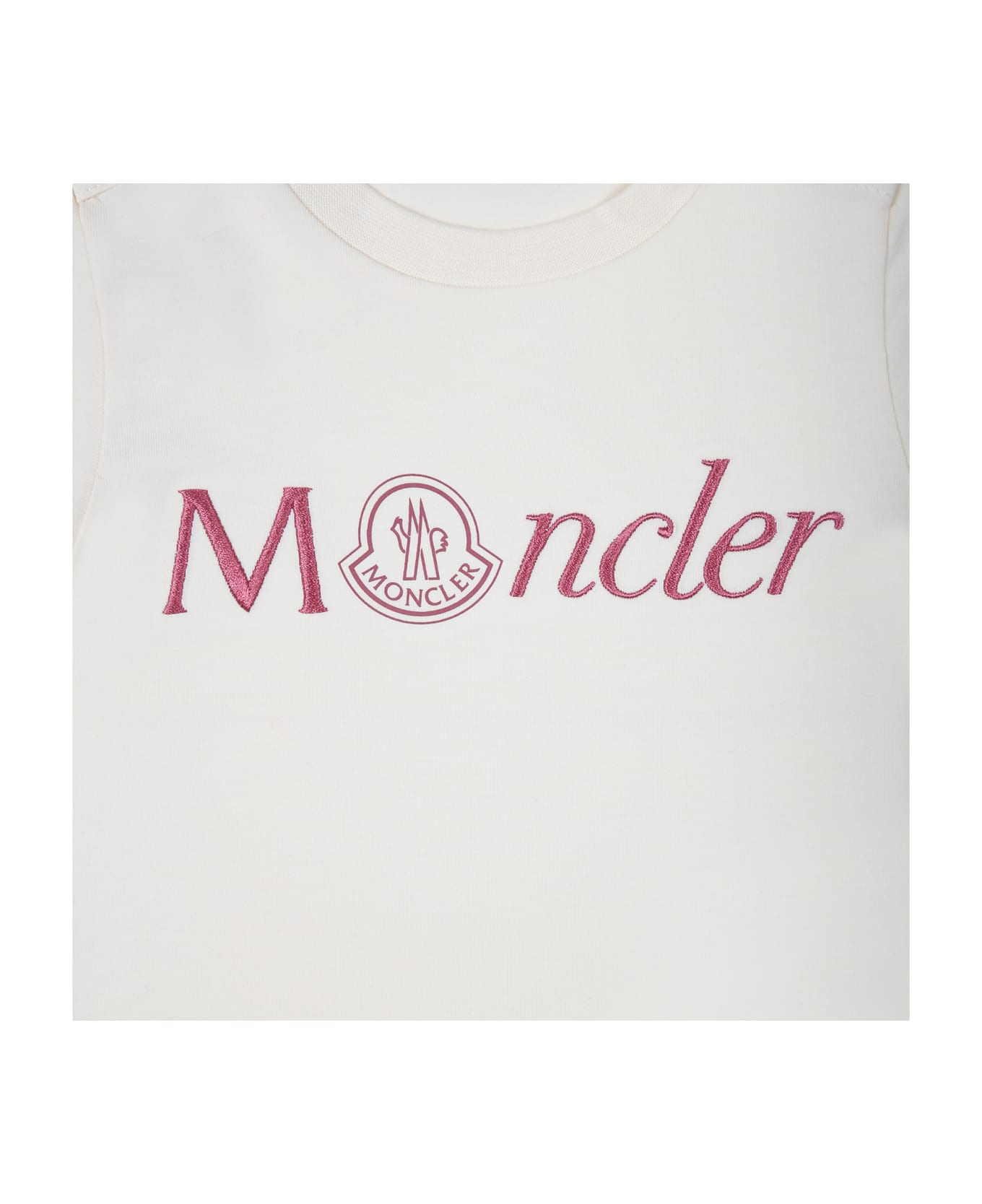 Moncler Ivory T-shirt For Baby Girl With Logo - Ivory