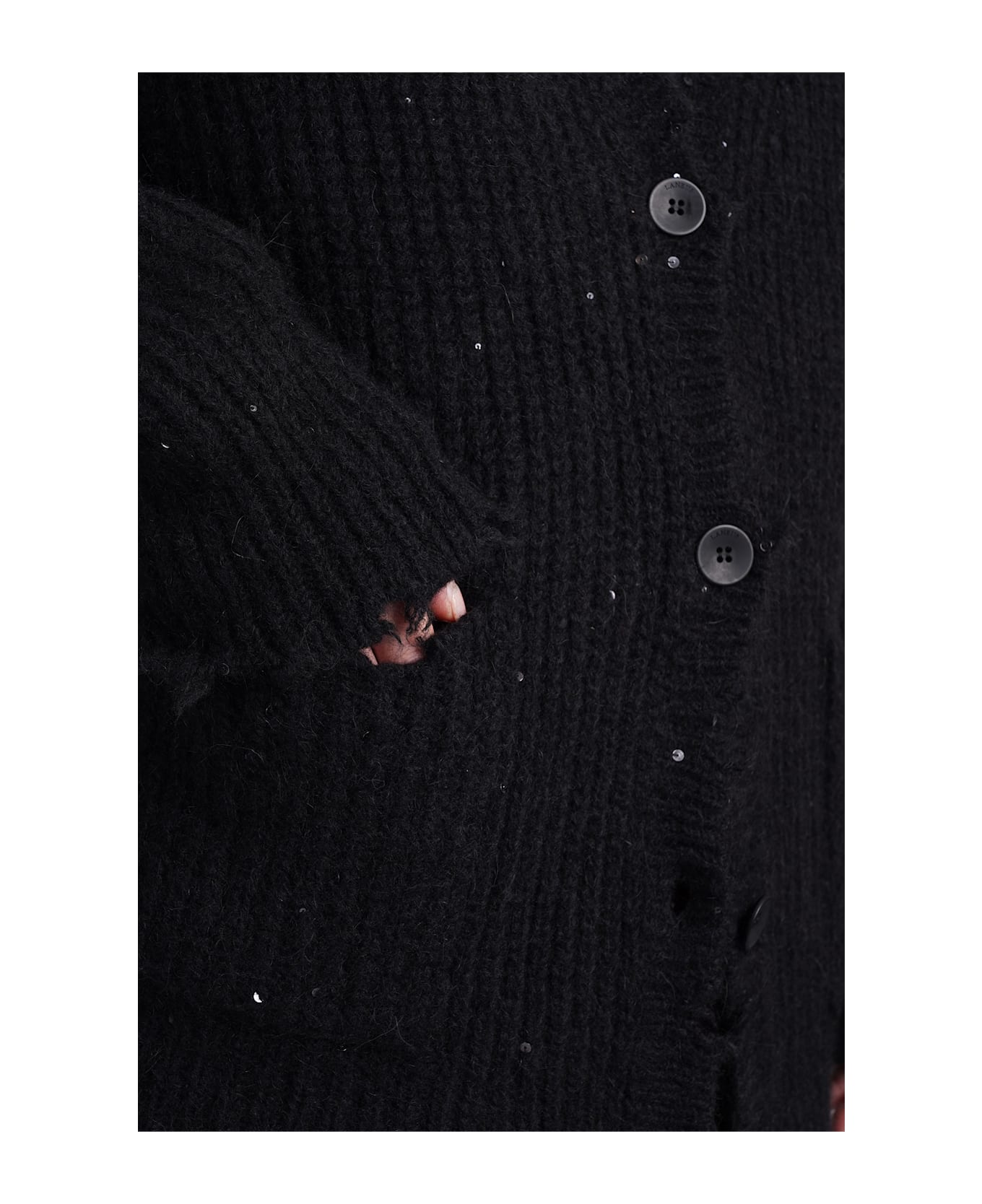 Laneus Cardigan In Black Wool - black