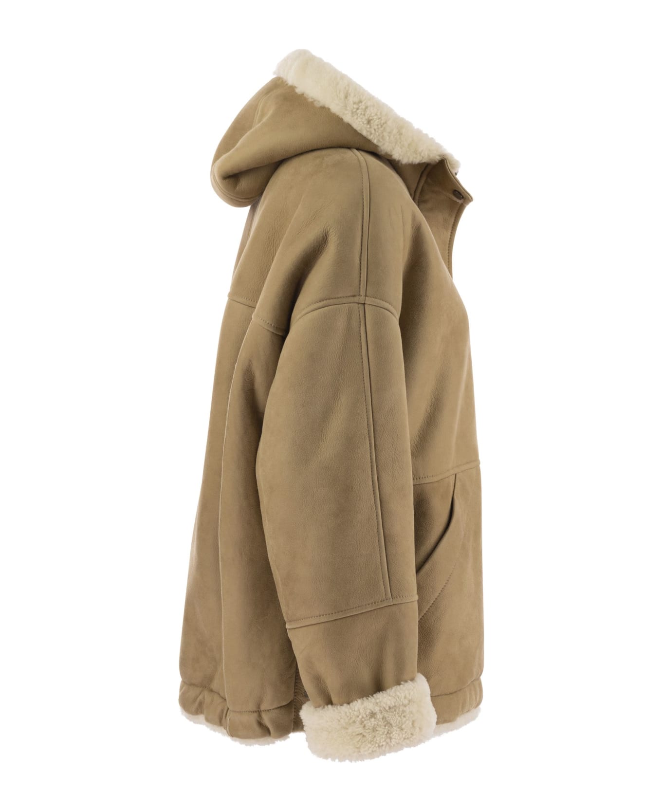 Brunello Cucinelli Reversible Shearling Outerwear With Jewellery - Camel