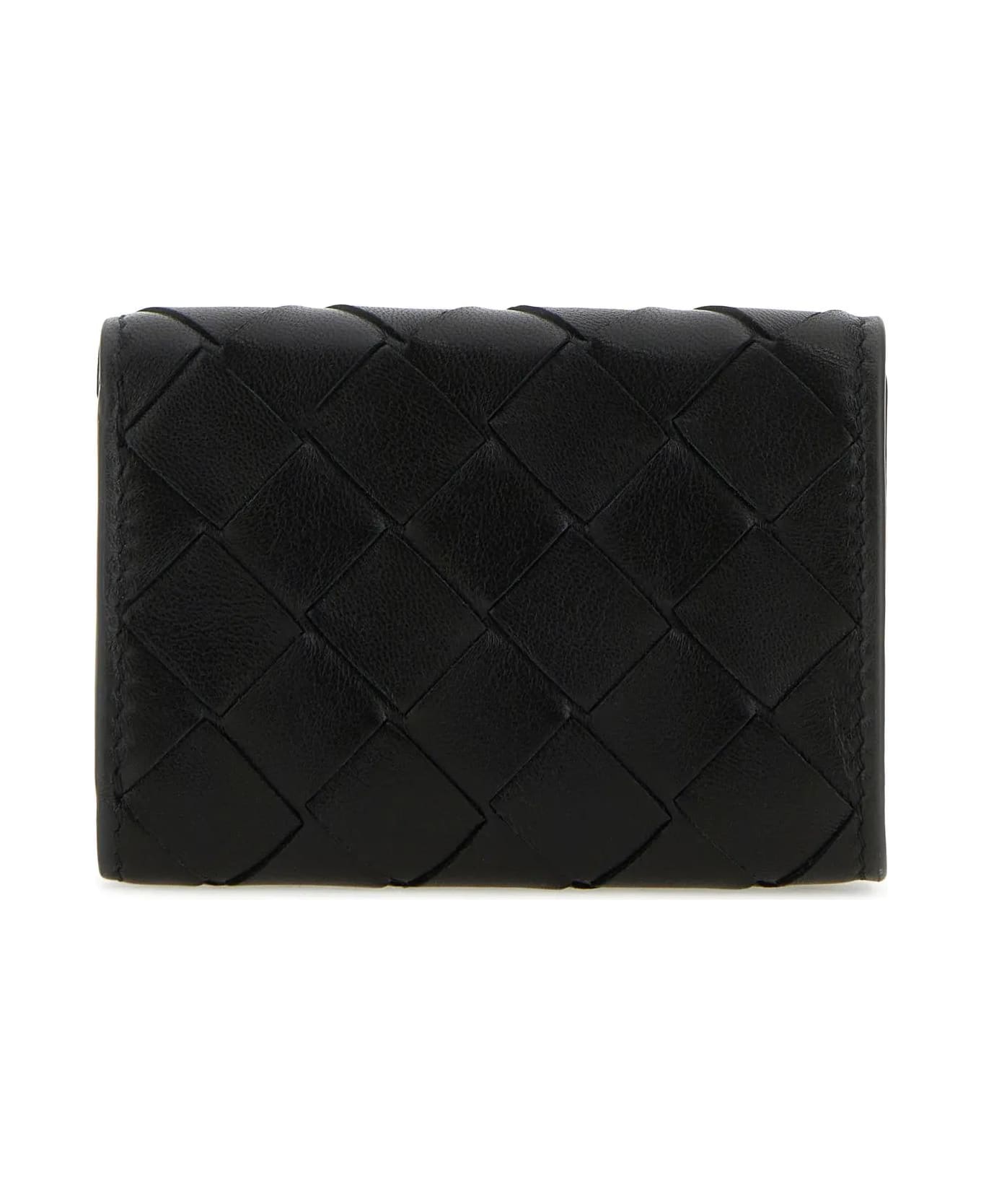 Bottega Veneta Black Leather Tiny Intrecciato Wallet - Black 財布