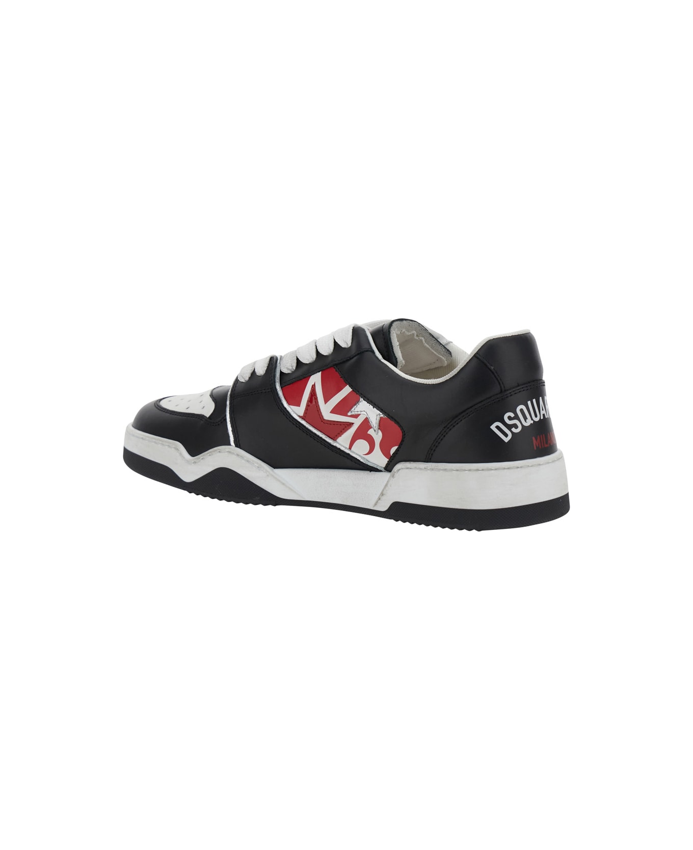 Dsquared2 Black Sneakers With Distressed Effect And Logo On The Heel In Leather Man - Black