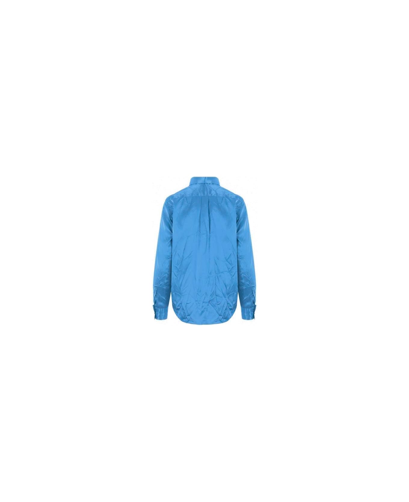 Comme des Garçons Long-sleeved Satin Shirt - Blue