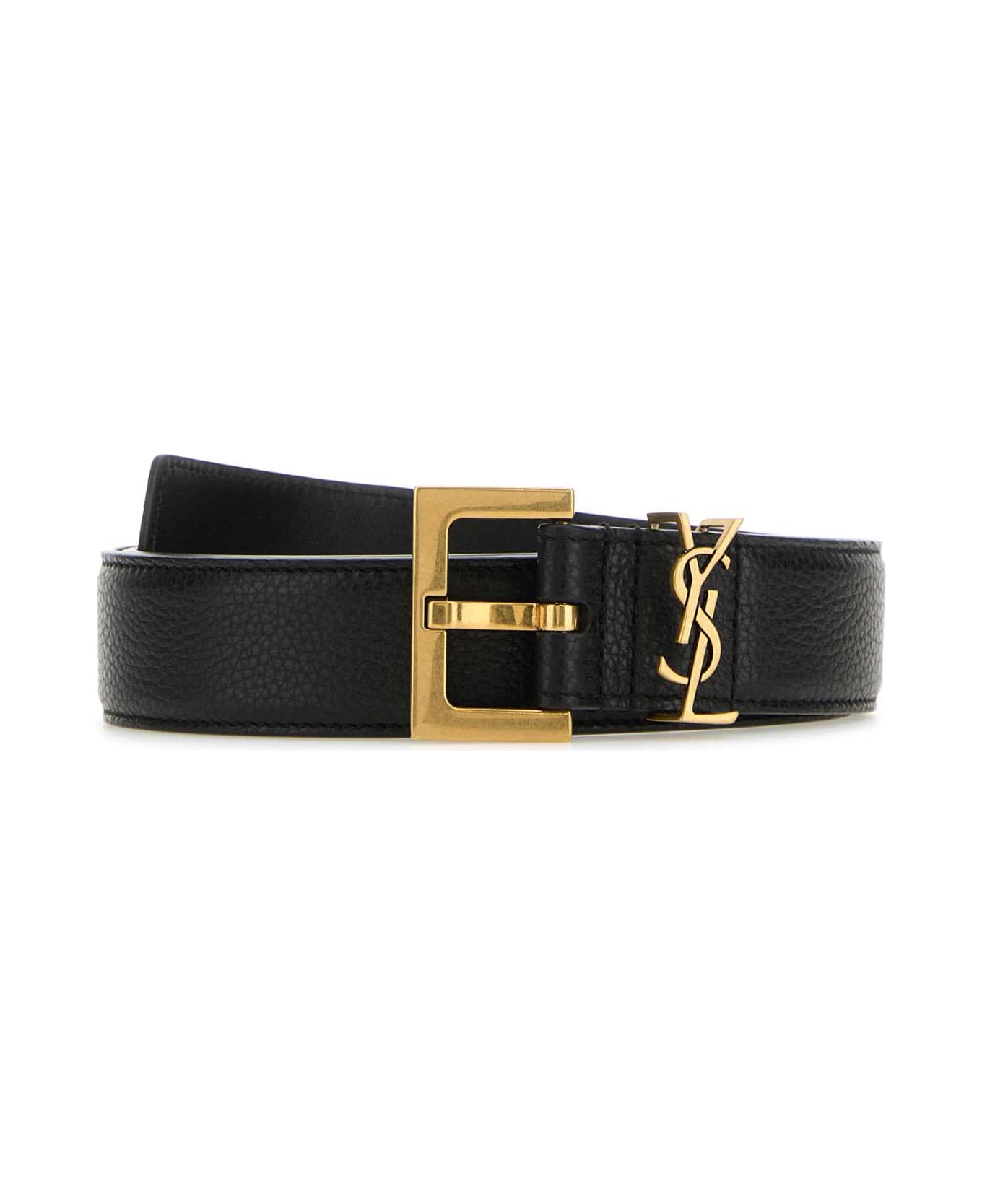 Saint Laurent Black Leather Cassandre Belt - NERO