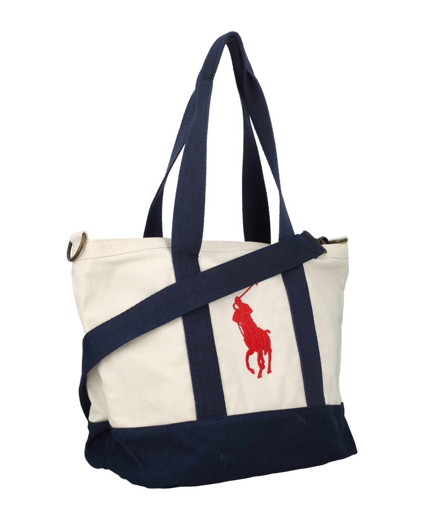 Polo Ralph Lauren Kid - Big Pony Cotton Canvas Tote - WHITE/NAVY
