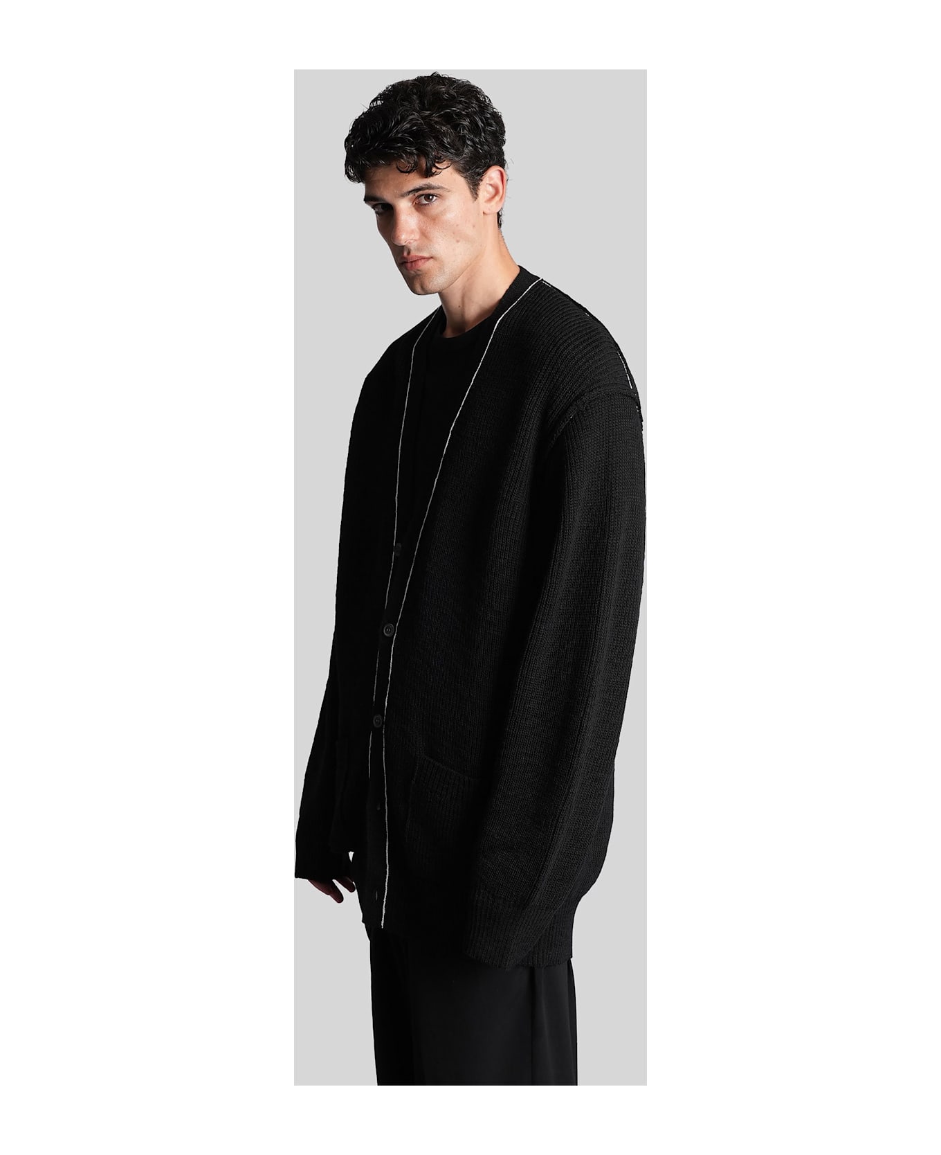 Yohji Yamamoto Cardigan In Black Wool - black
